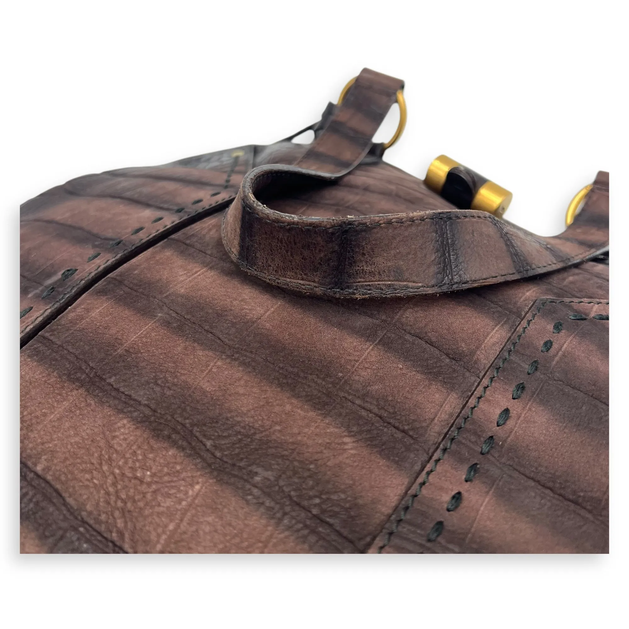 Muse Top Handle Bag Large Brown in Calfskin, Gold hardware