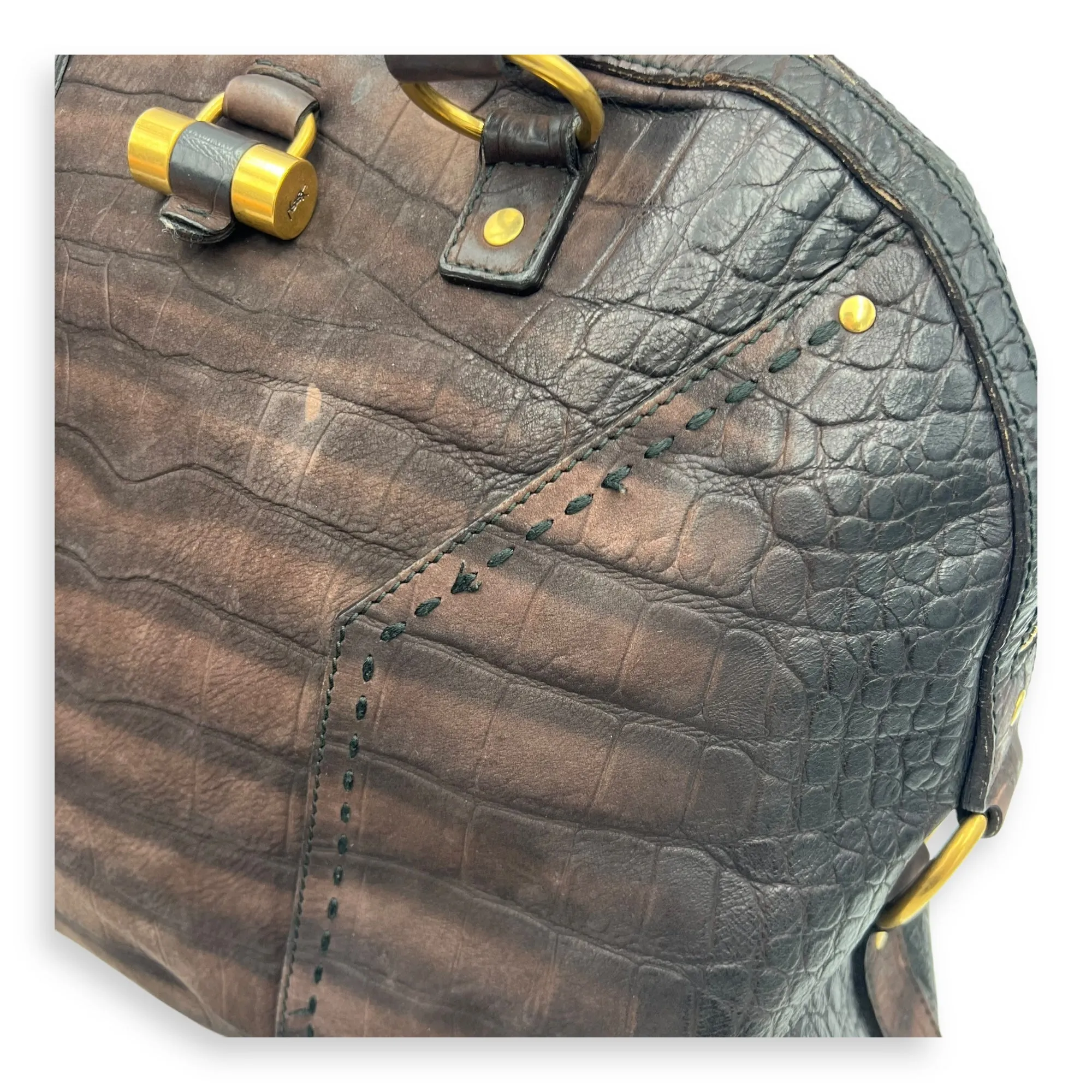 Muse Top Handle Bag Large Brown in Calfskin, Gold hardware