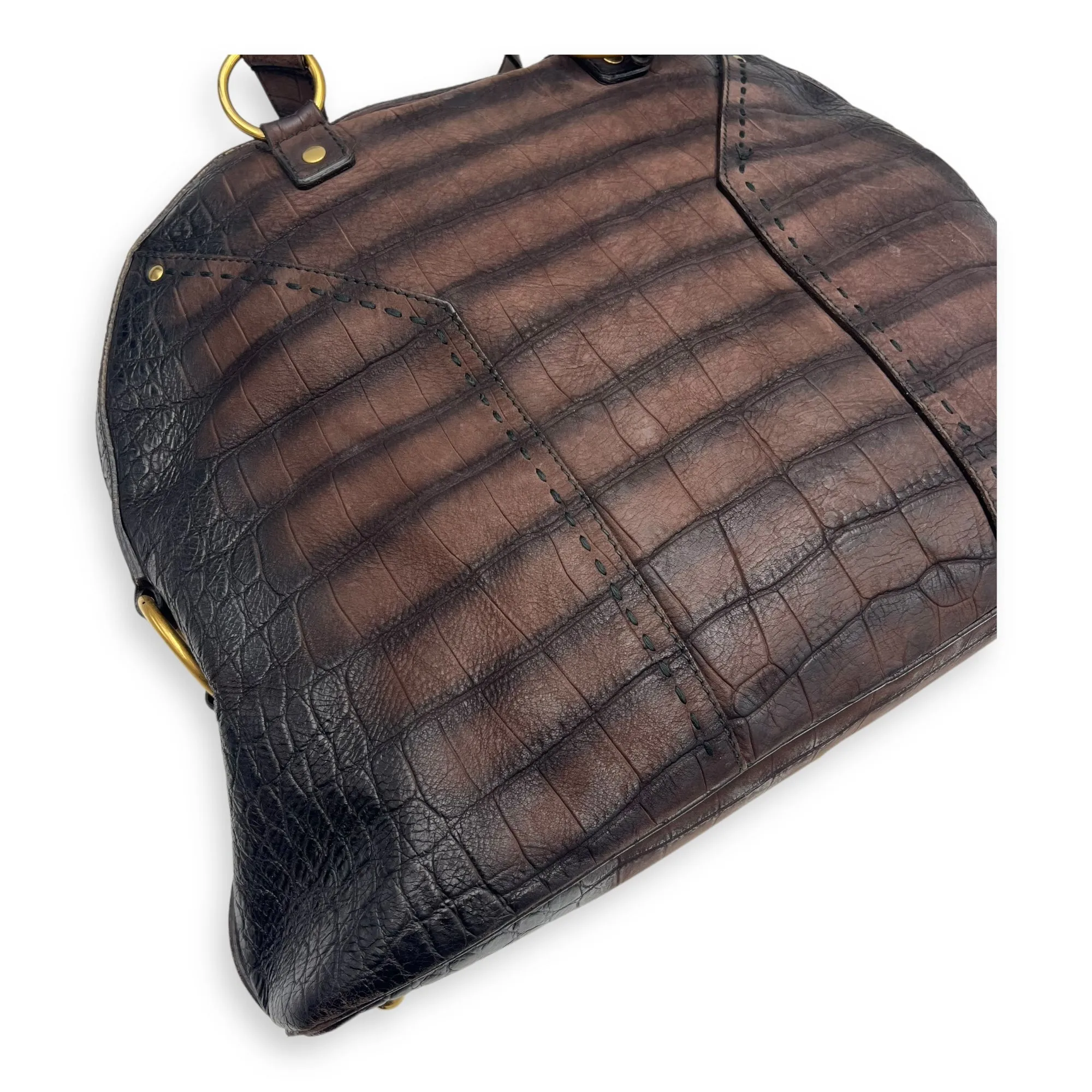 Muse Top Handle Bag Large Brown in Calfskin, Gold hardware