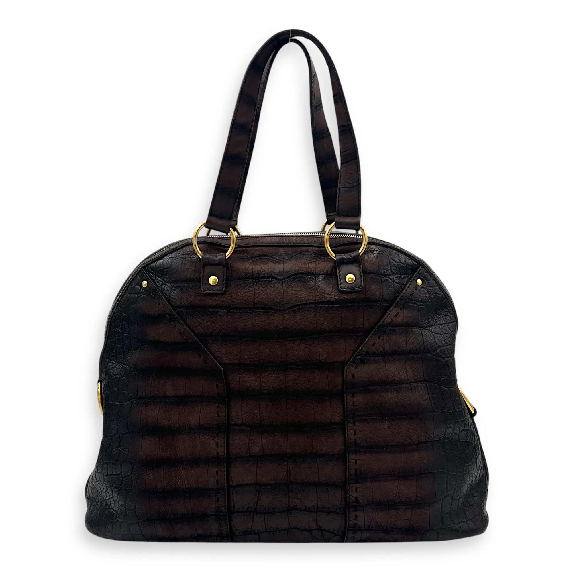Muse Top Handle Bag Large Brown in Calfskin, Gold hardware