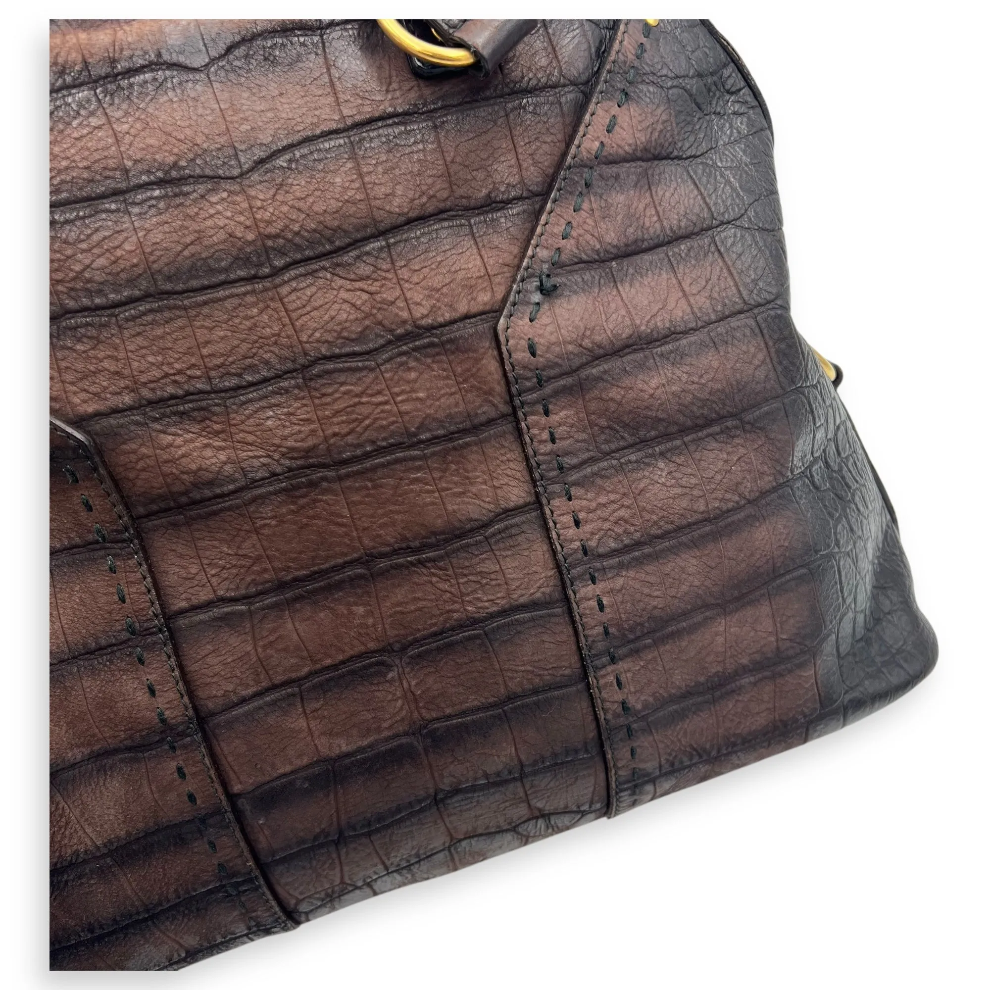 Muse Top Handle Bag Large Brown in Calfskin, Gold hardware