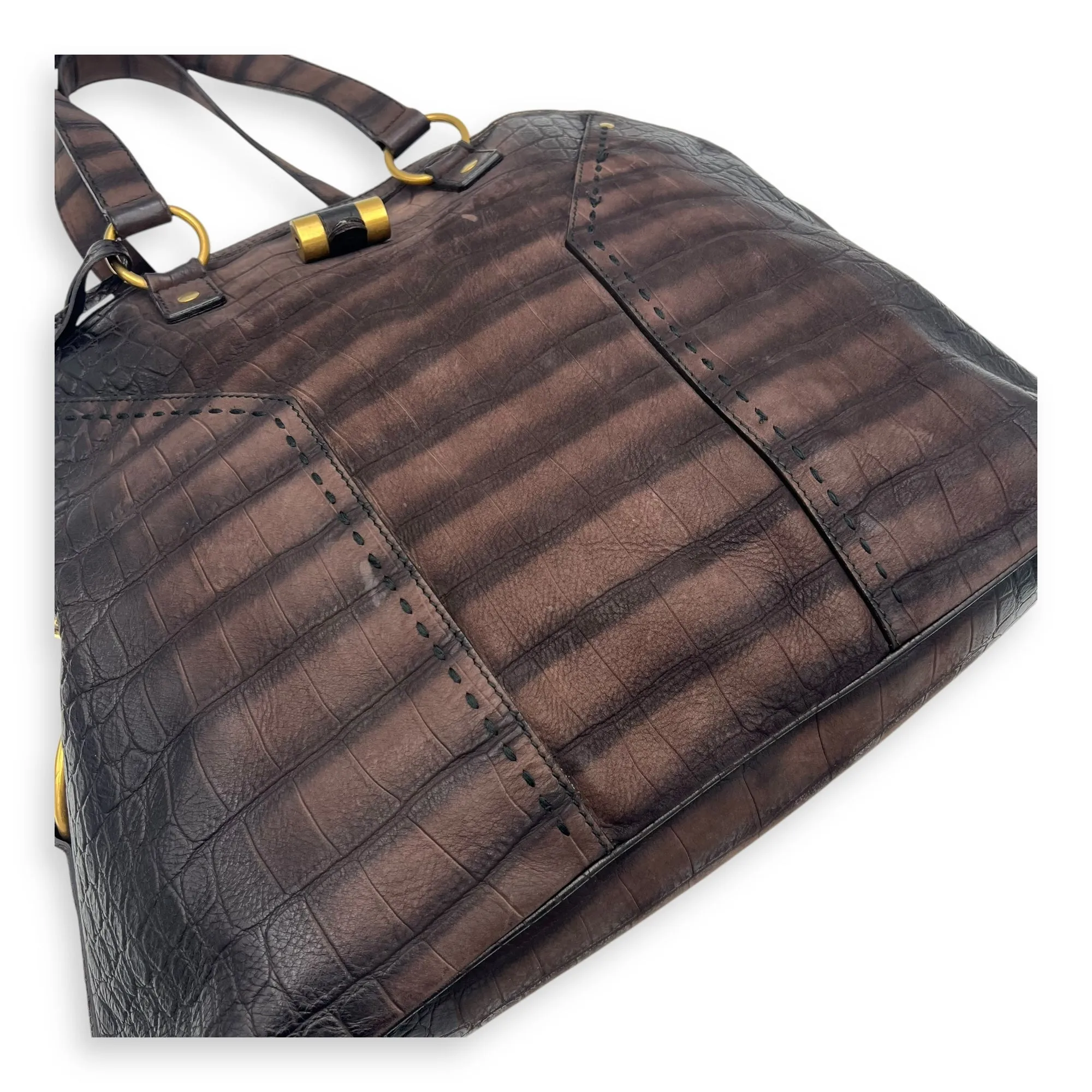 Muse Top Handle Bag Large Brown in Calfskin, Gold hardware