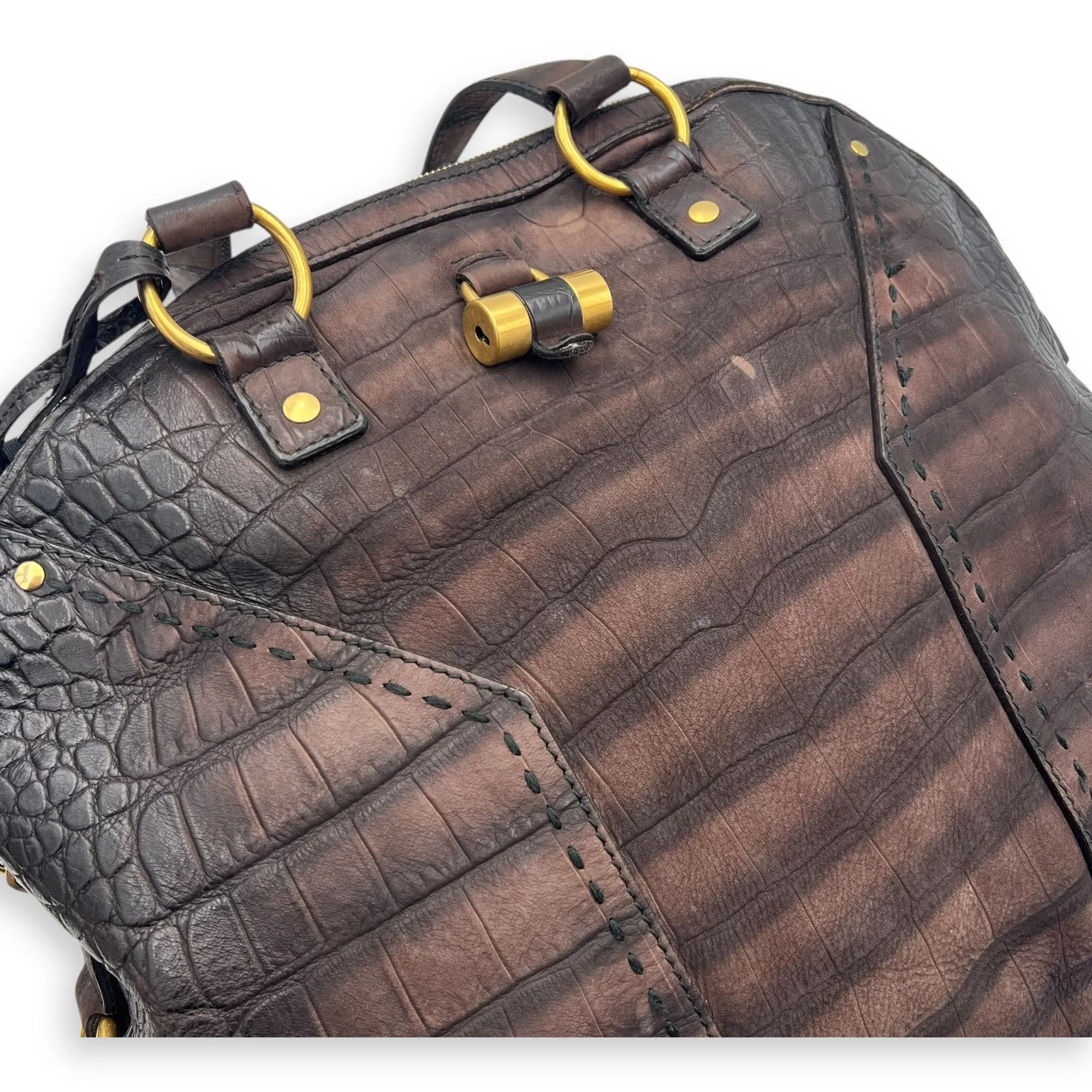 Muse Top Handle Bag Large Brown in Calfskin, Gold hardware