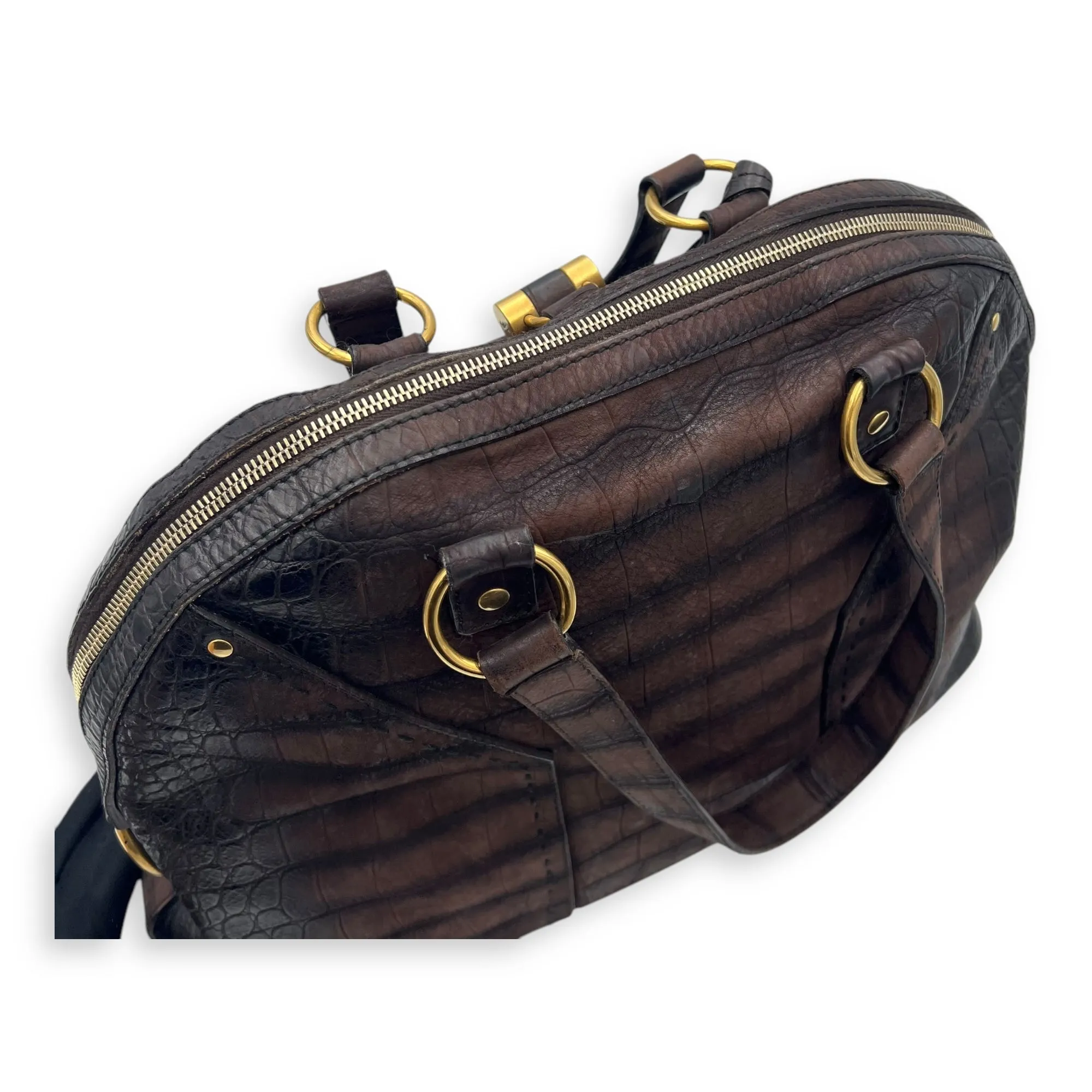 Muse Top Handle Bag Large Brown in Calfskin, Gold hardware