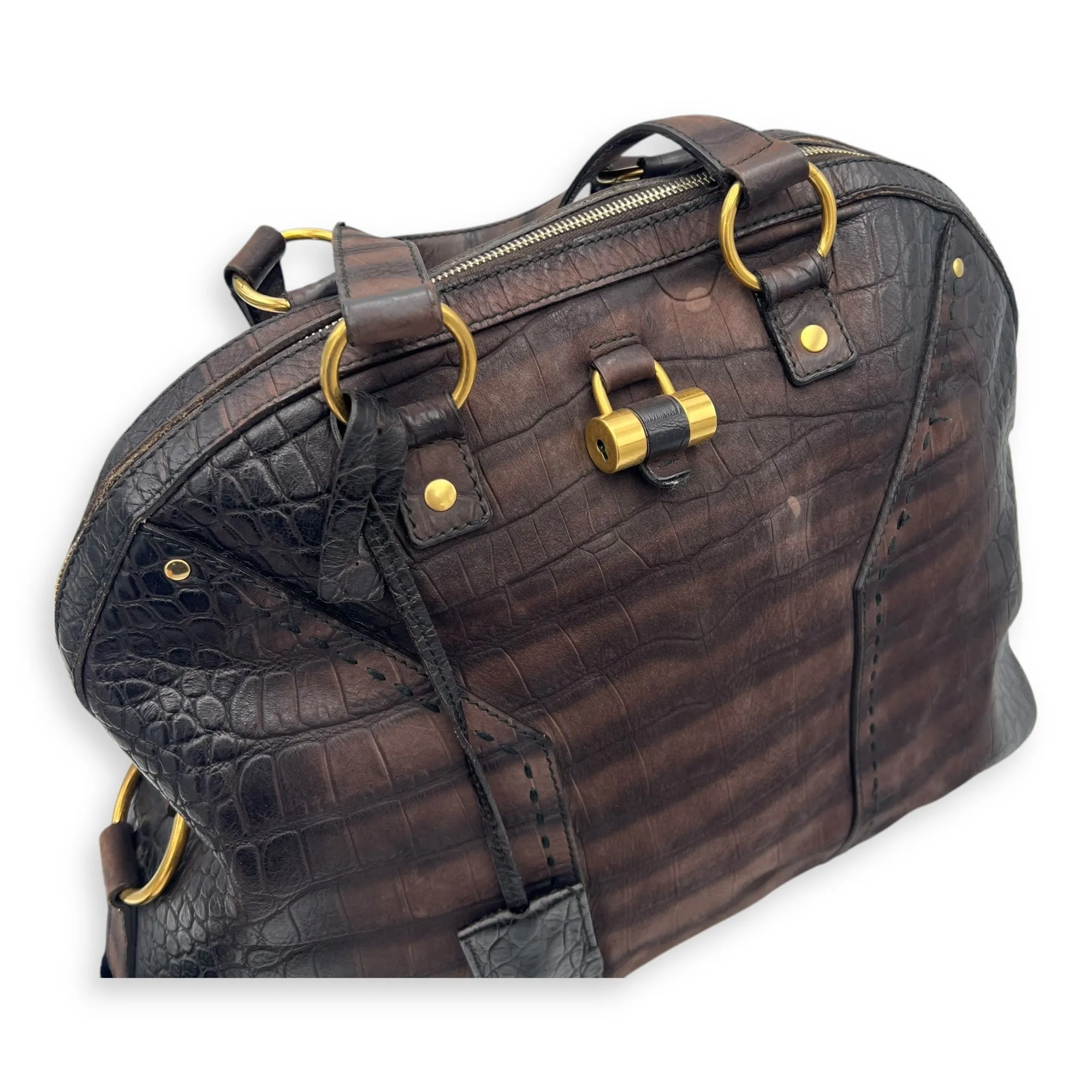 Muse Top Handle Bag Large Brown in Calfskin, Gold hardware