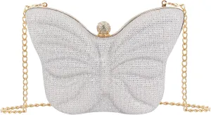 Naimo Womens Butterfly Clutch Bag Glitter Evening Bag Mini Handbag Sparkly Shoulder Chain Purse