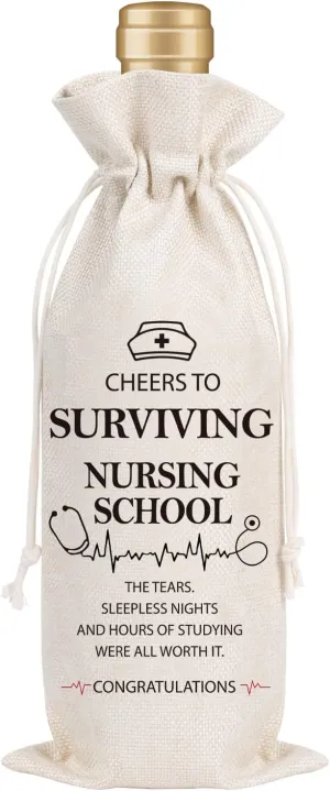 Nurse Gift Wine Bag - Nursing Graduation Gifts for Women Men Nursing School Graduates Gift for Student Cheers To Surviving Nursing School Wine Bag Nurse Week Birthday Appreciation Gifts