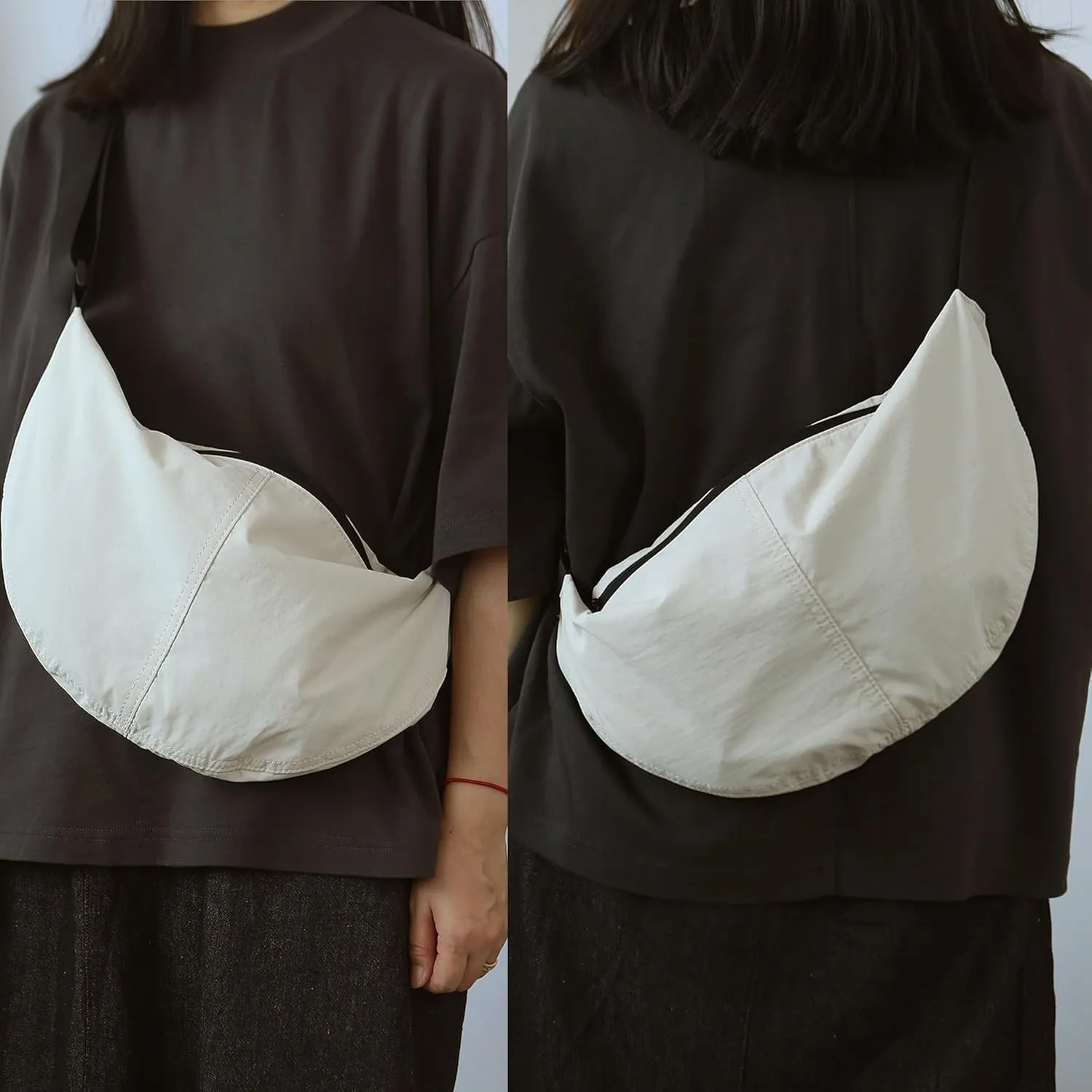 Nylon Crossbody Bag For Women Men Casual Lightweight Crescent Shoulder Hobo Purse With Wide Adjustable Strap