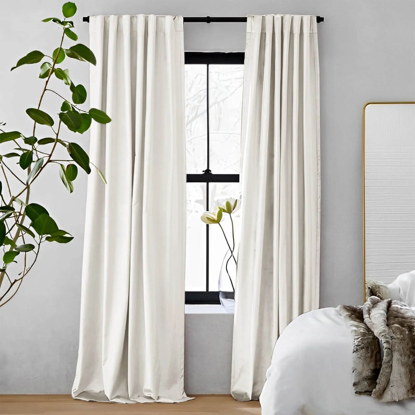 Off White | Vol Velvet Blackout Curtains Luxury Heavyweight Luster Custom Drapes | Soft Top Back Tab