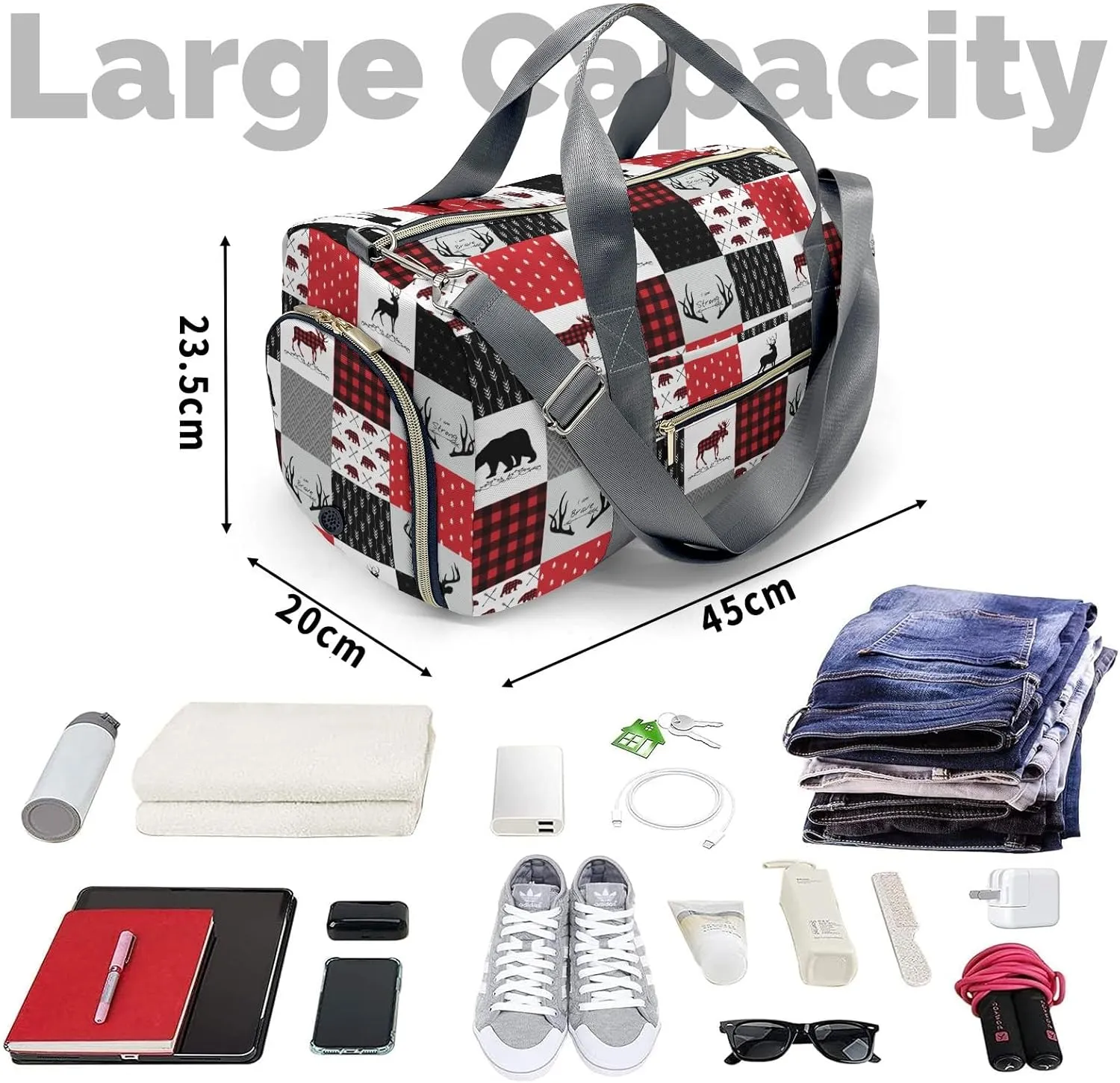 Personalized Gift Duffel Bag Woodland Deer Bear Plaid Fitness Travel Gear: Top Bags for Your Gym Essentials