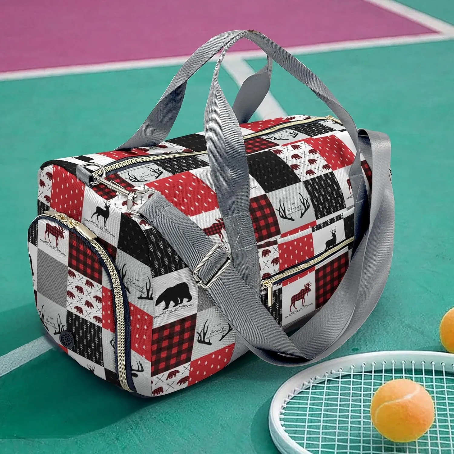Personalized Gift Duffel Bag Woodland Deer Bear Plaid Fitness Travel Gear: Top Bags for Your Gym Essentials