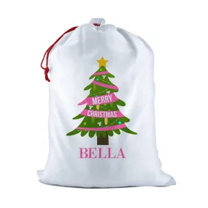 Pink Christmas White Santa Sack