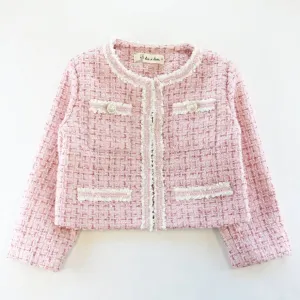 Pink Sequin Trim Tweed Jacket