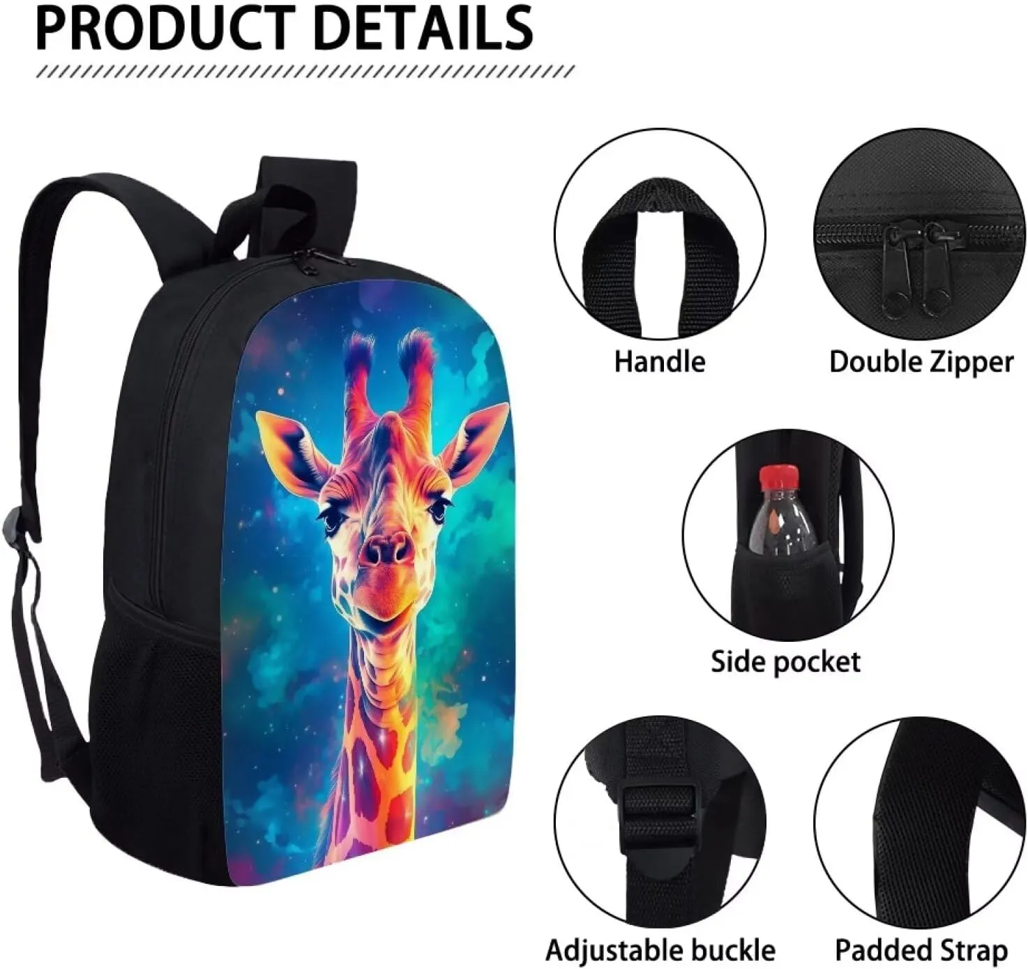 PinUp Angel Cartoon Giraffe Backpack For School Bag Kids Cool Magical Animal Bag For Children Boys and Girls Bookbag