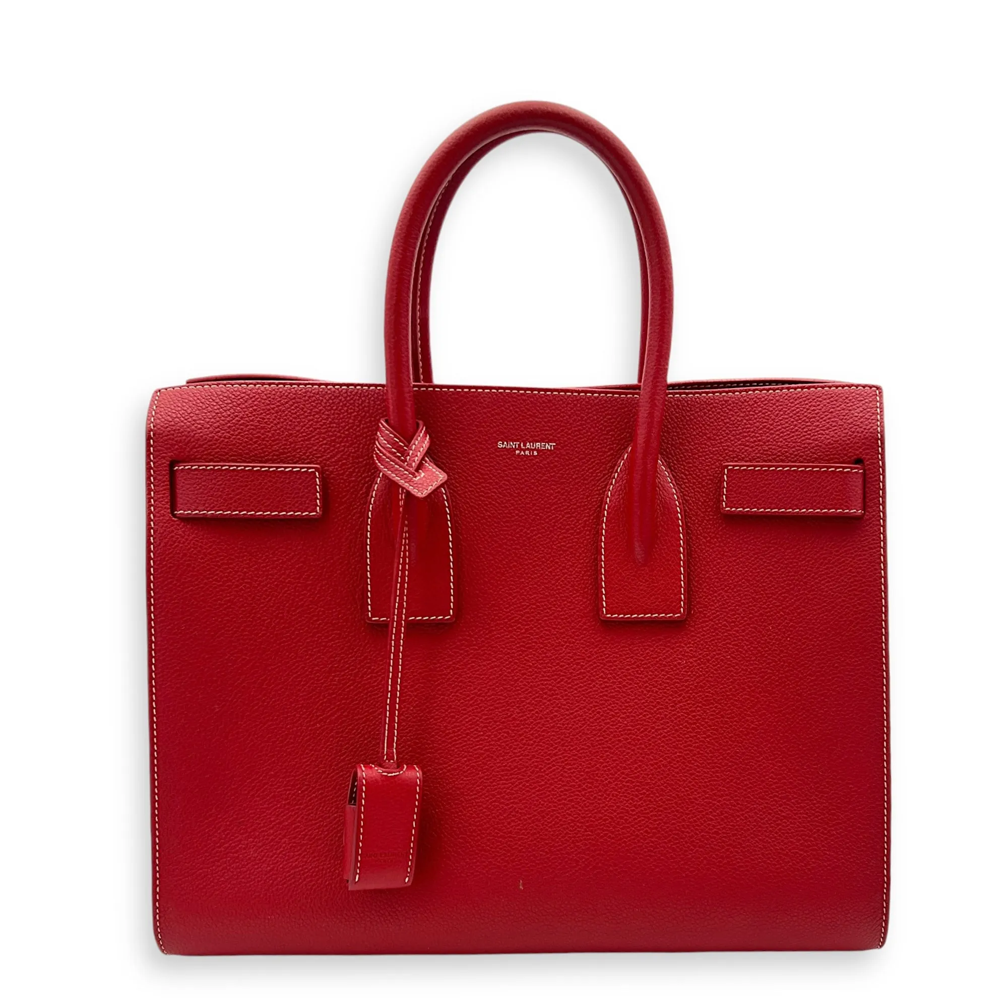 Sac 2 Jours Top handle Bag Small Red in Calfskin , Silver Hardware