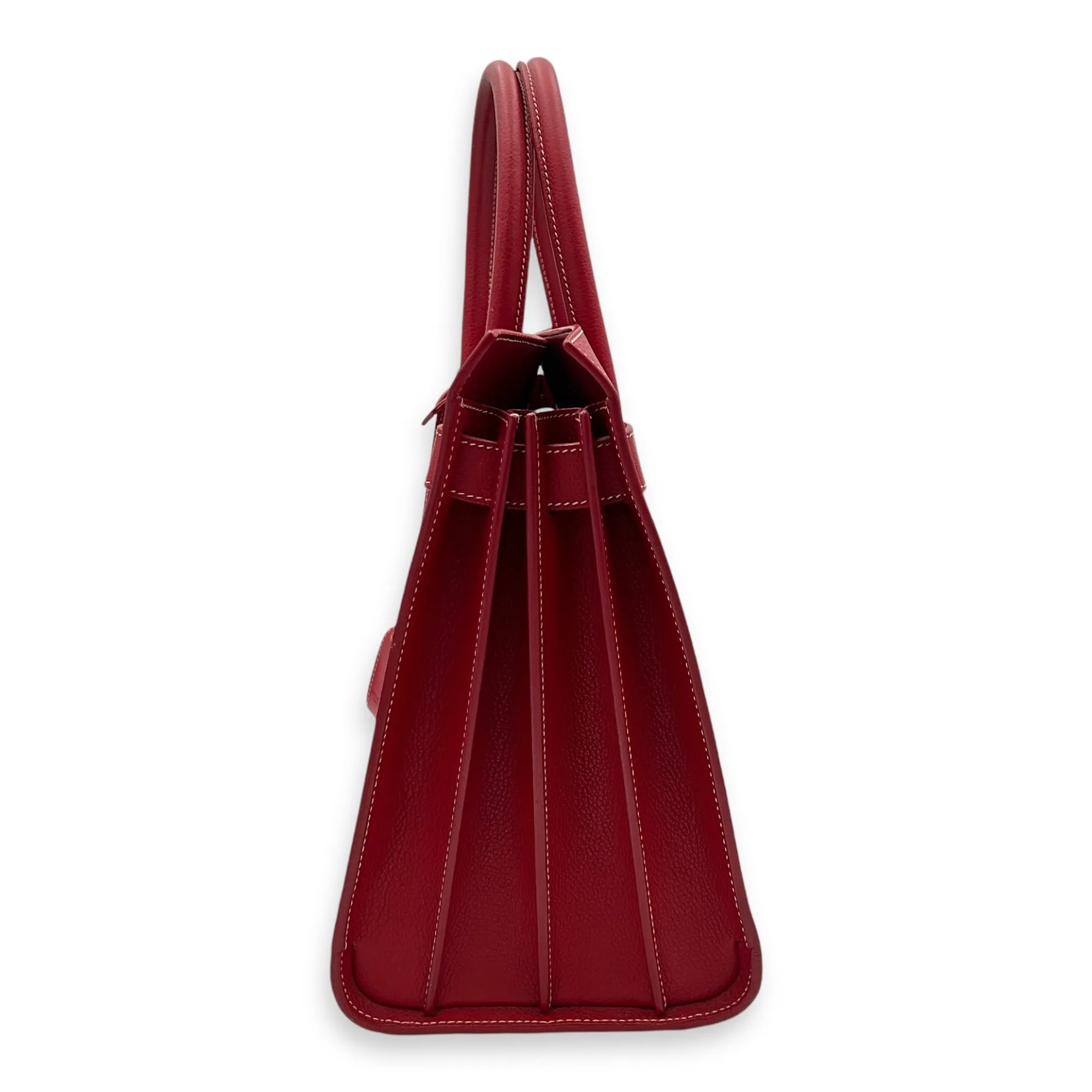 Sac 2 Jours Top handle Bag Small Red in Calfskin , Silver Hardware