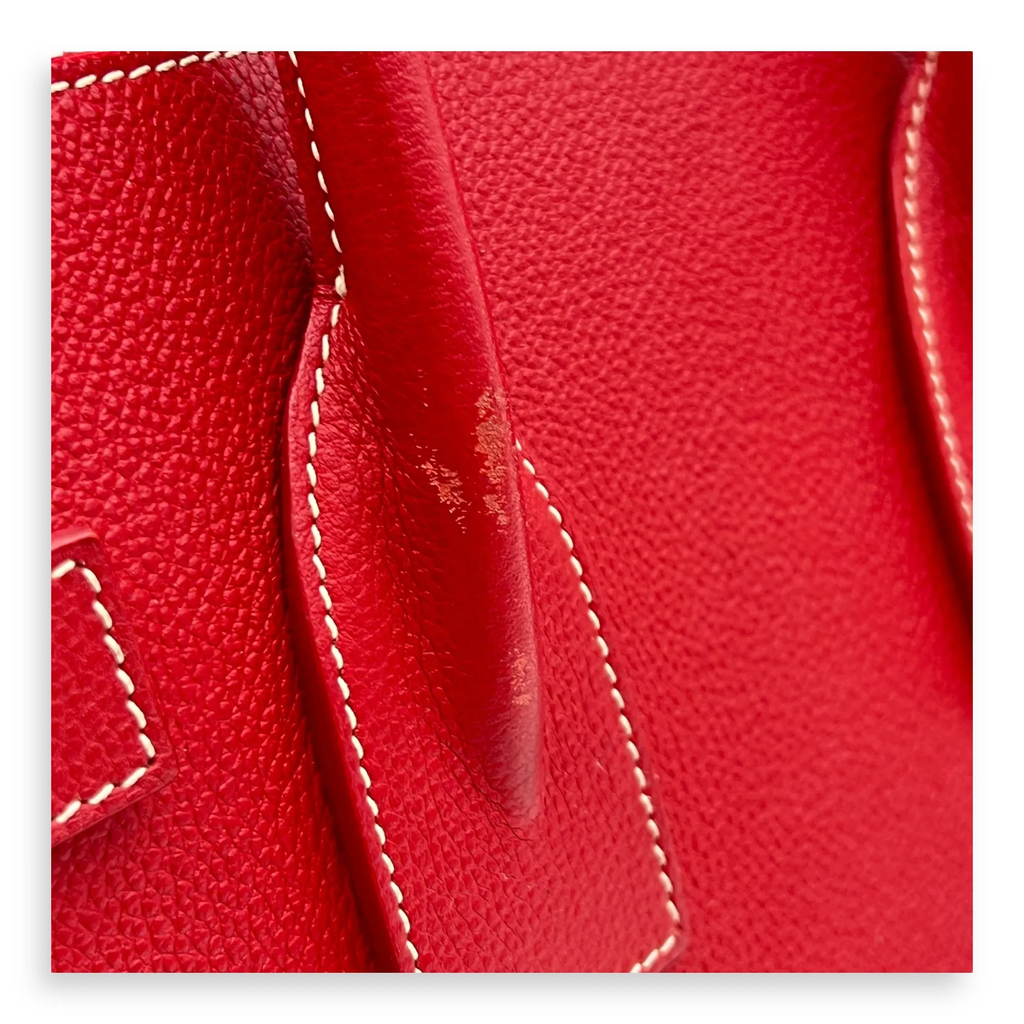 Sac 2 Jours Top handle Bag Small Red in Calfskin , Silver Hardware