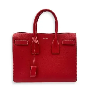 Sac 2 Jours Top handle Bag Small Red in Calfskin , Silver Hardware