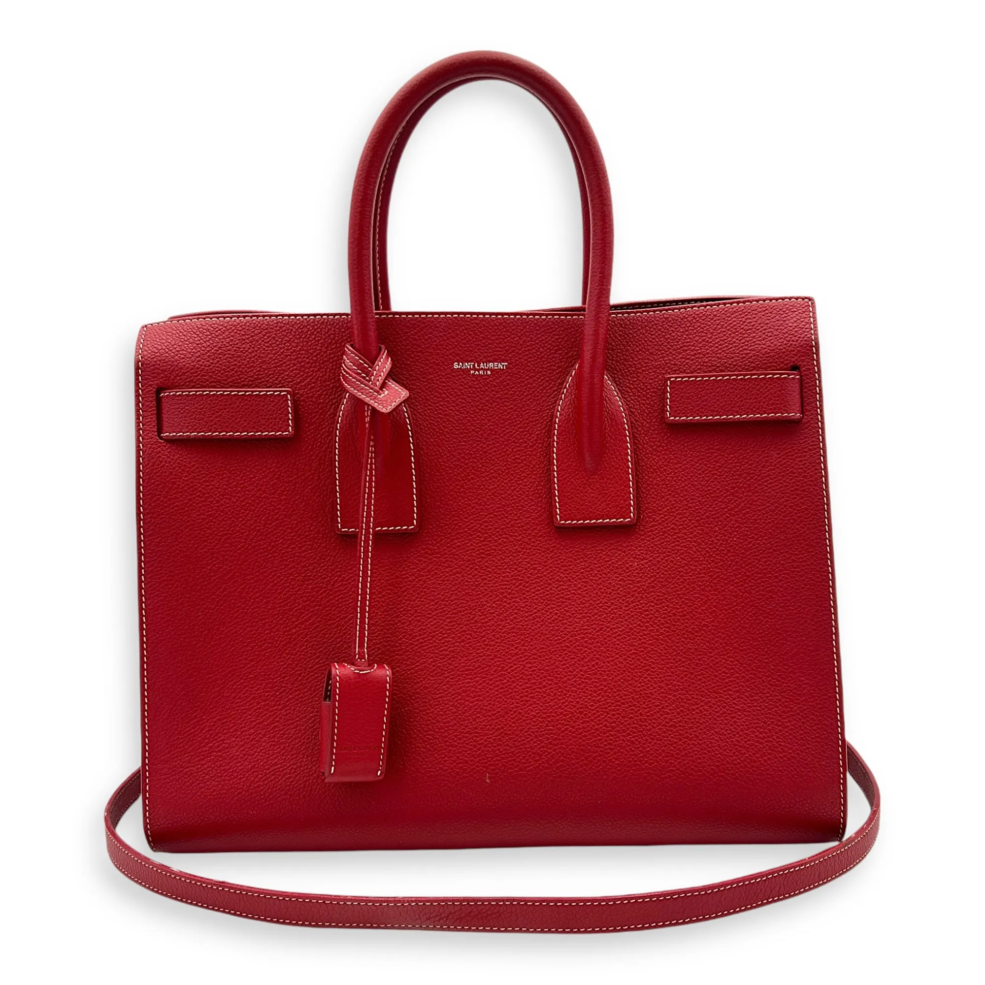 Sac 2 Jours Top handle Bag Small Red in Calfskin , Silver Hardware