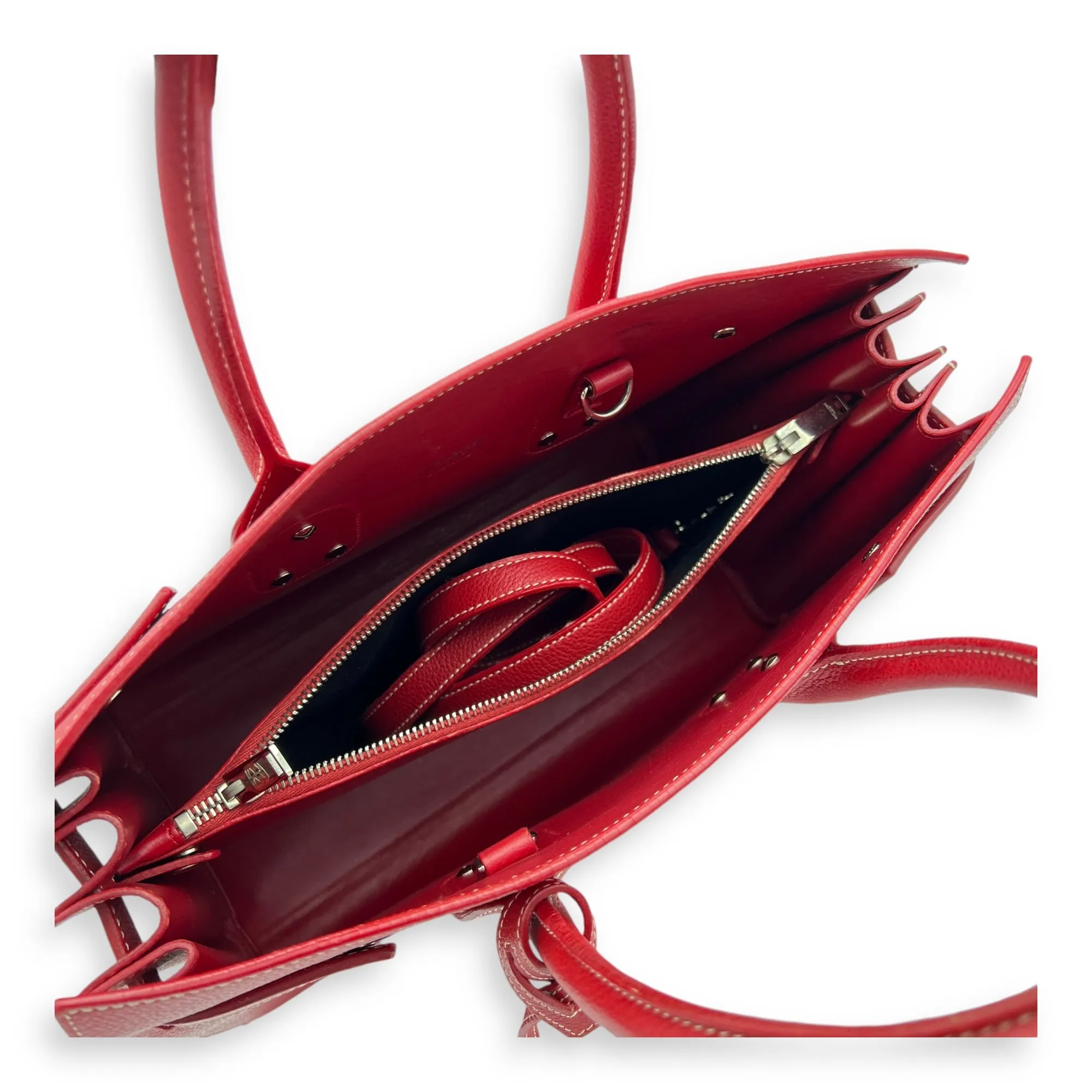 Sac 2 Jours Top handle Bag Small Red in Calfskin , Silver Hardware