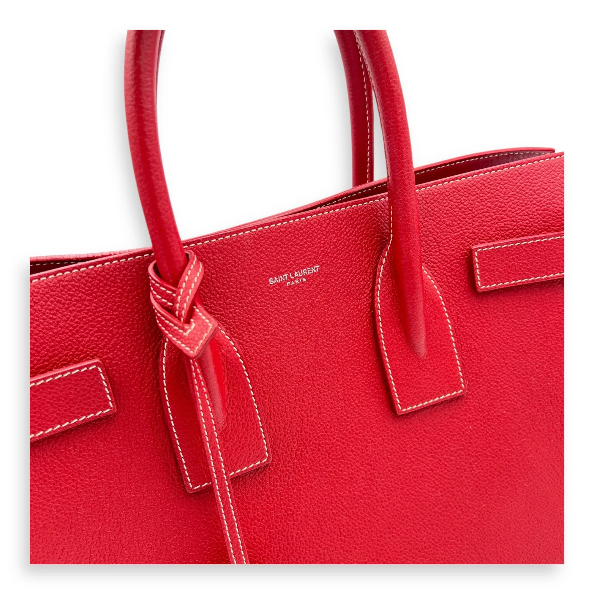 Sac 2 Jours Top handle Bag Small Red in Calfskin , Silver Hardware