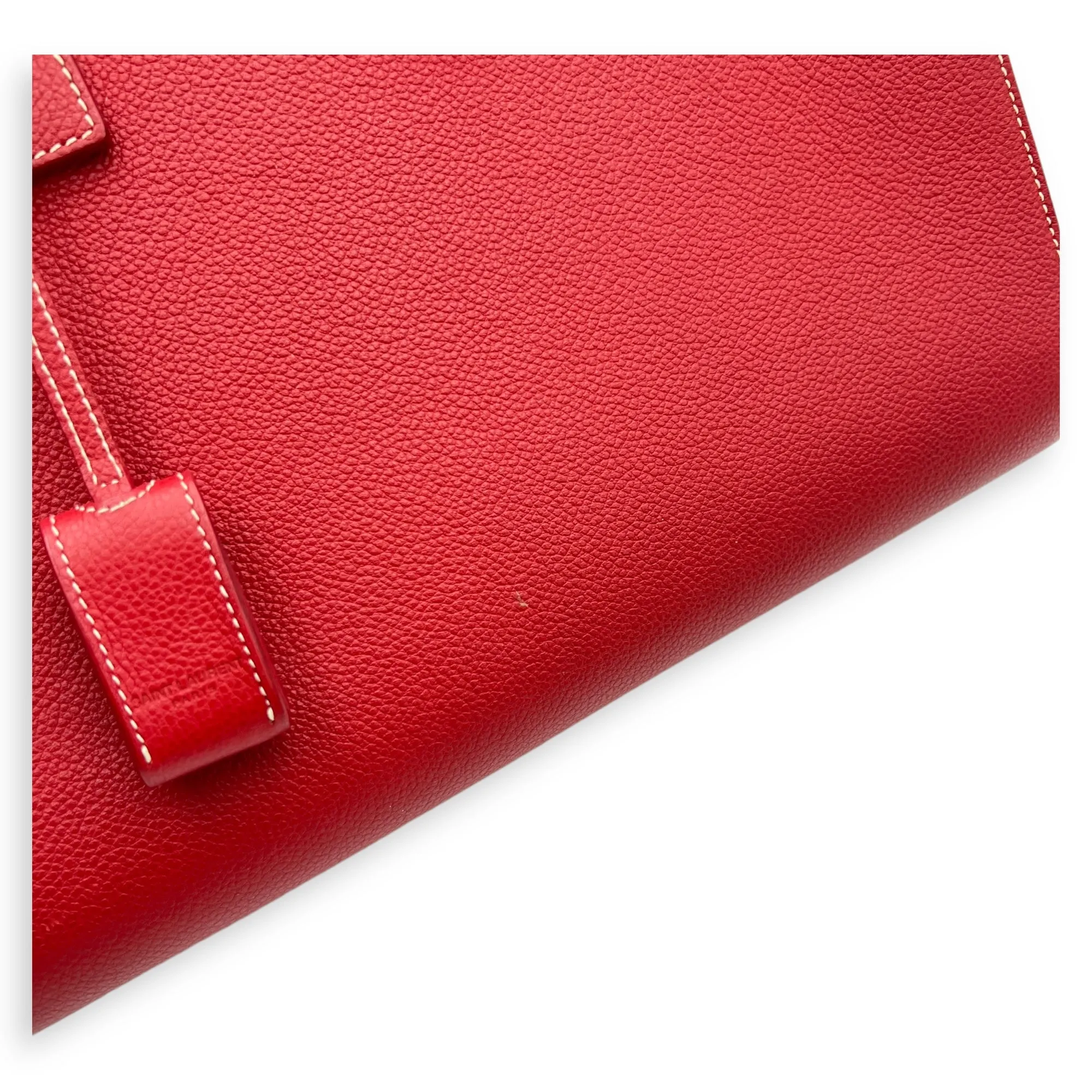 Sac 2 Jours Top handle Bag Small Red in Calfskin , Silver Hardware