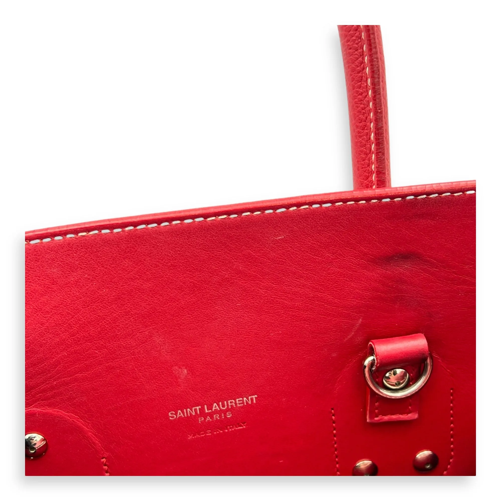 Sac 2 Jours Top handle Bag Small Red in Calfskin , Silver Hardware