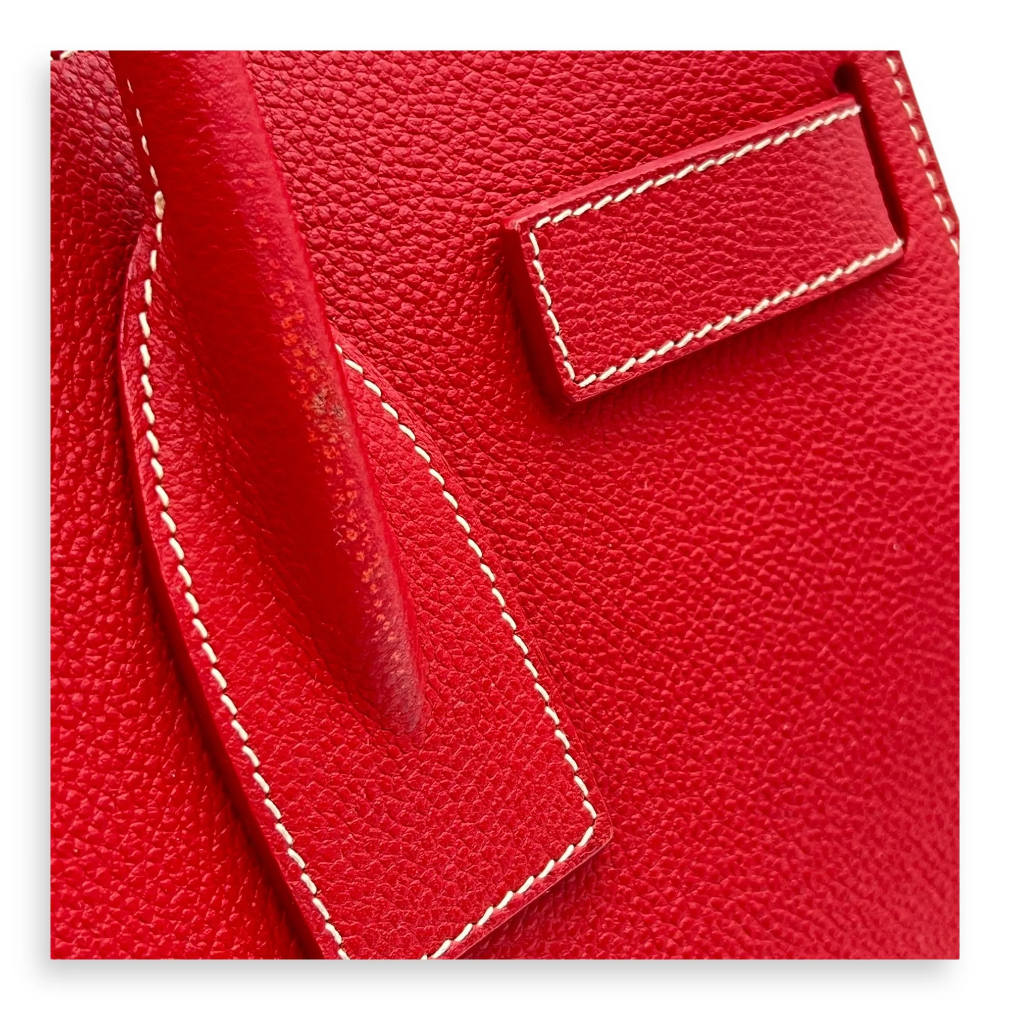 Sac 2 Jours Top handle Bag Small Red in Calfskin , Silver Hardware