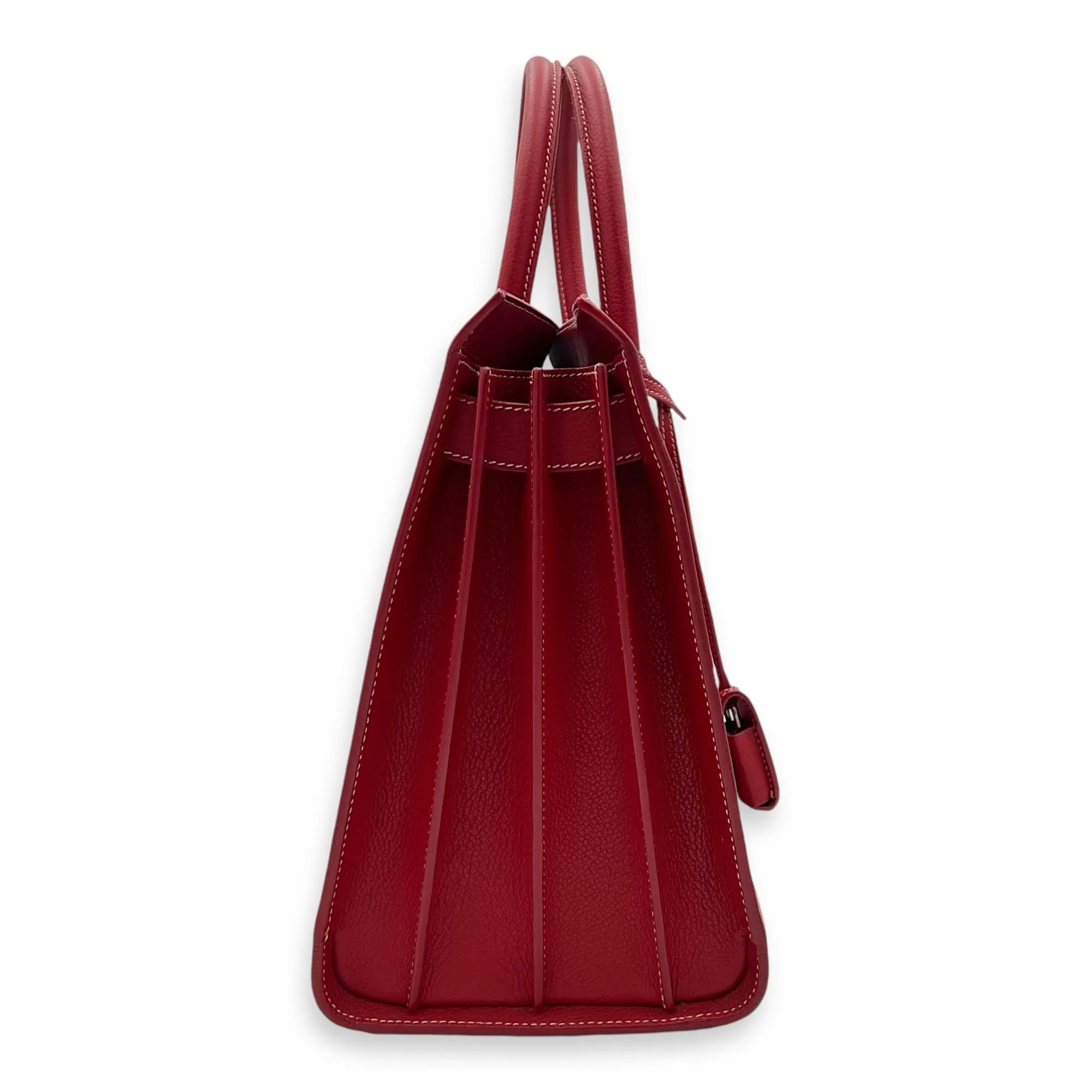 Sac 2 Jours Top handle Bag Small Red in Calfskin , Silver Hardware