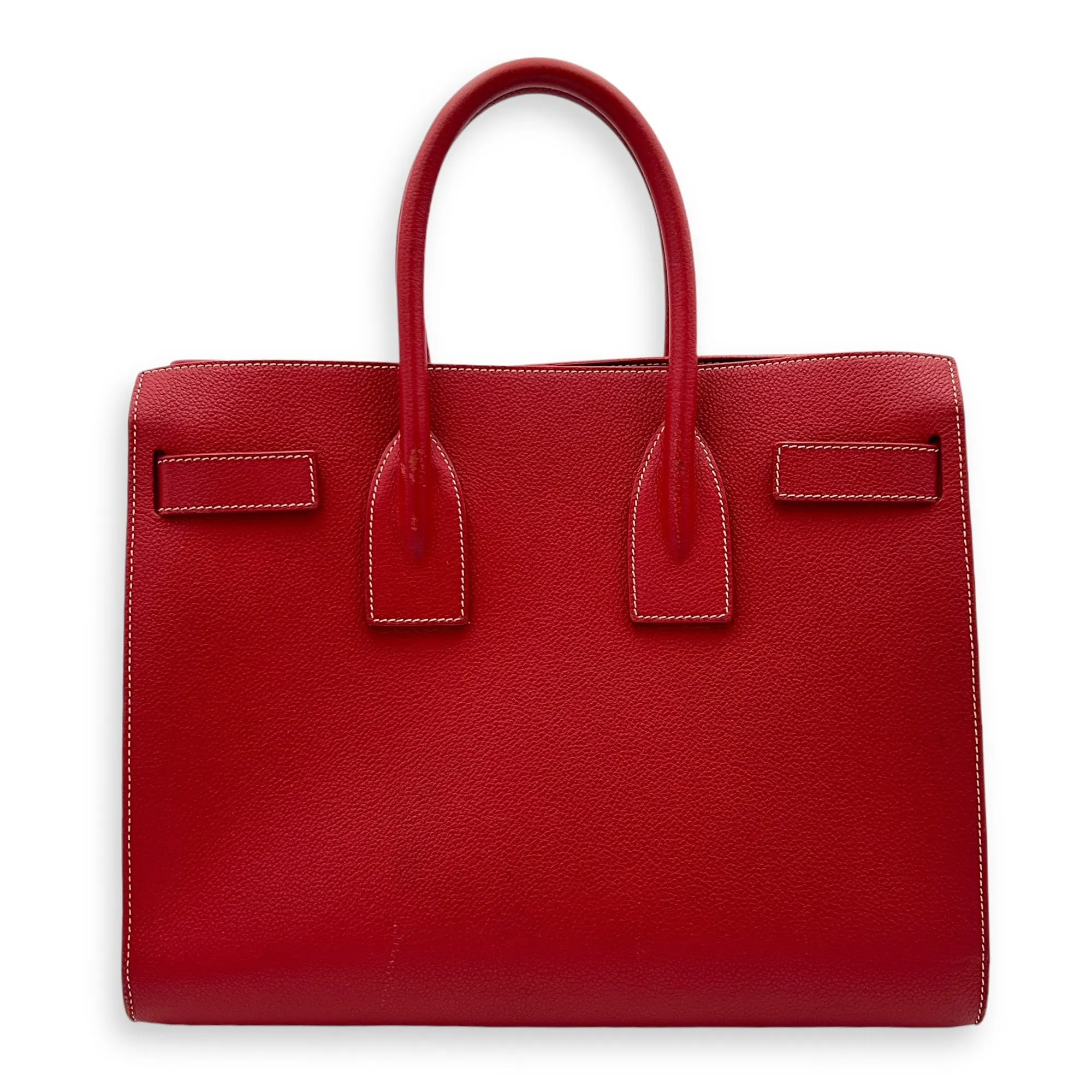 Sac 2 Jours Top handle Bag Small Red in Calfskin , Silver Hardware