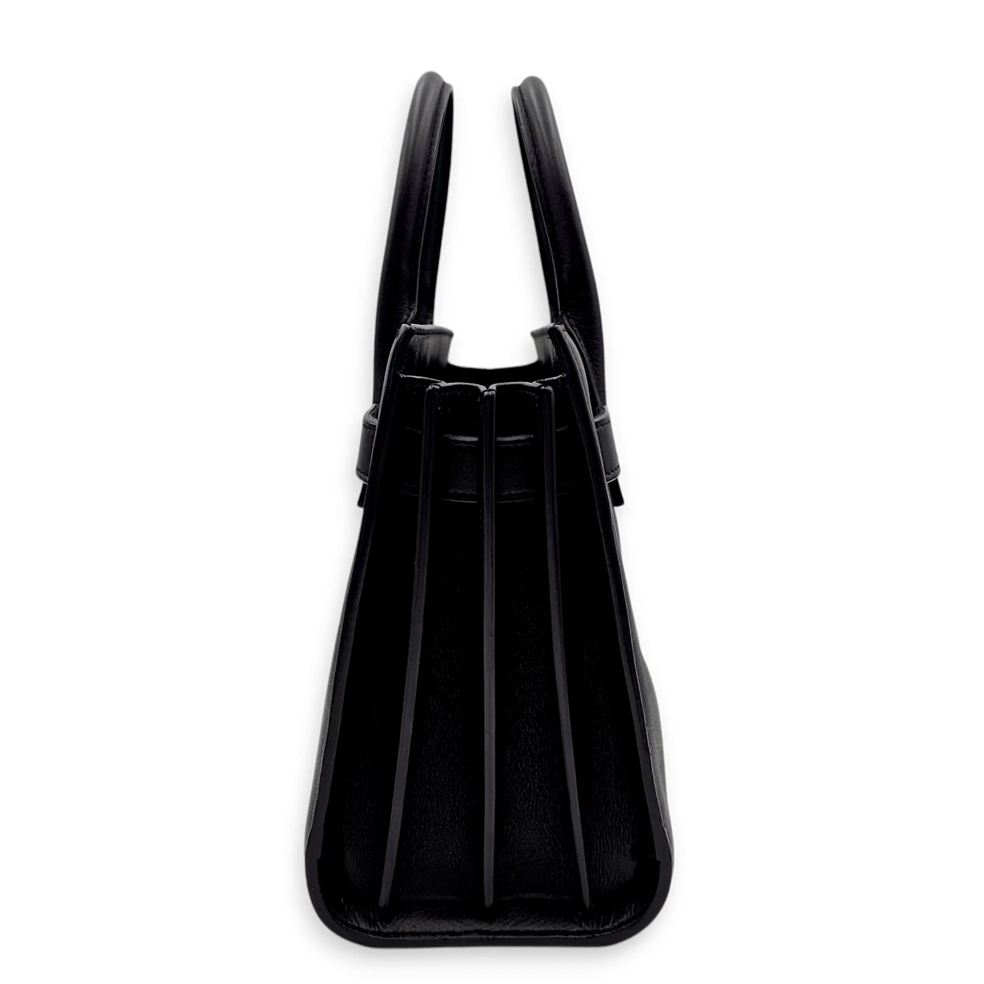 Sac de Jour Nano Black Crossbody Bag in Calfskin, Gold hardware