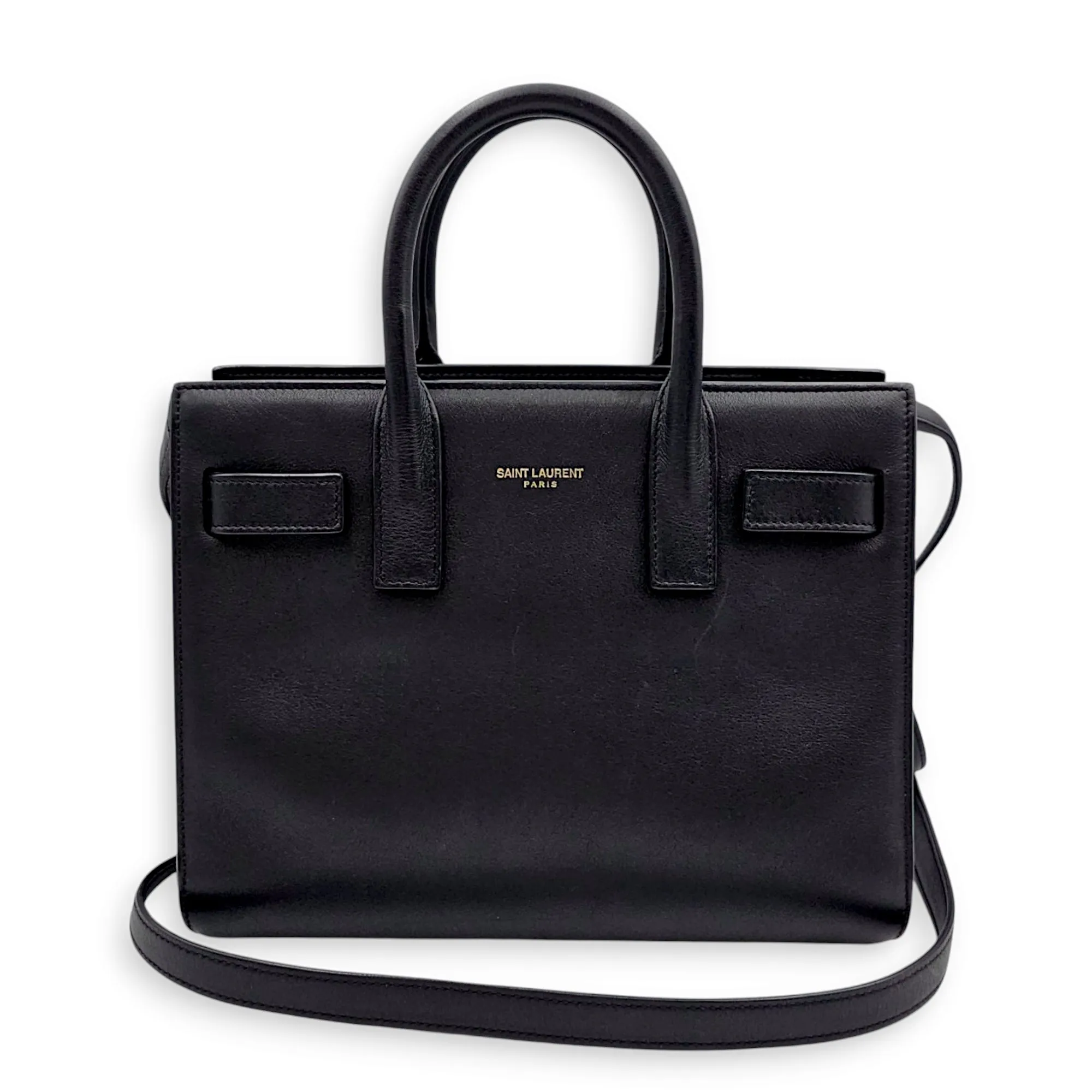 Sac de Jour Nano Black Crossbody Bag in Calfskin, Gold hardware