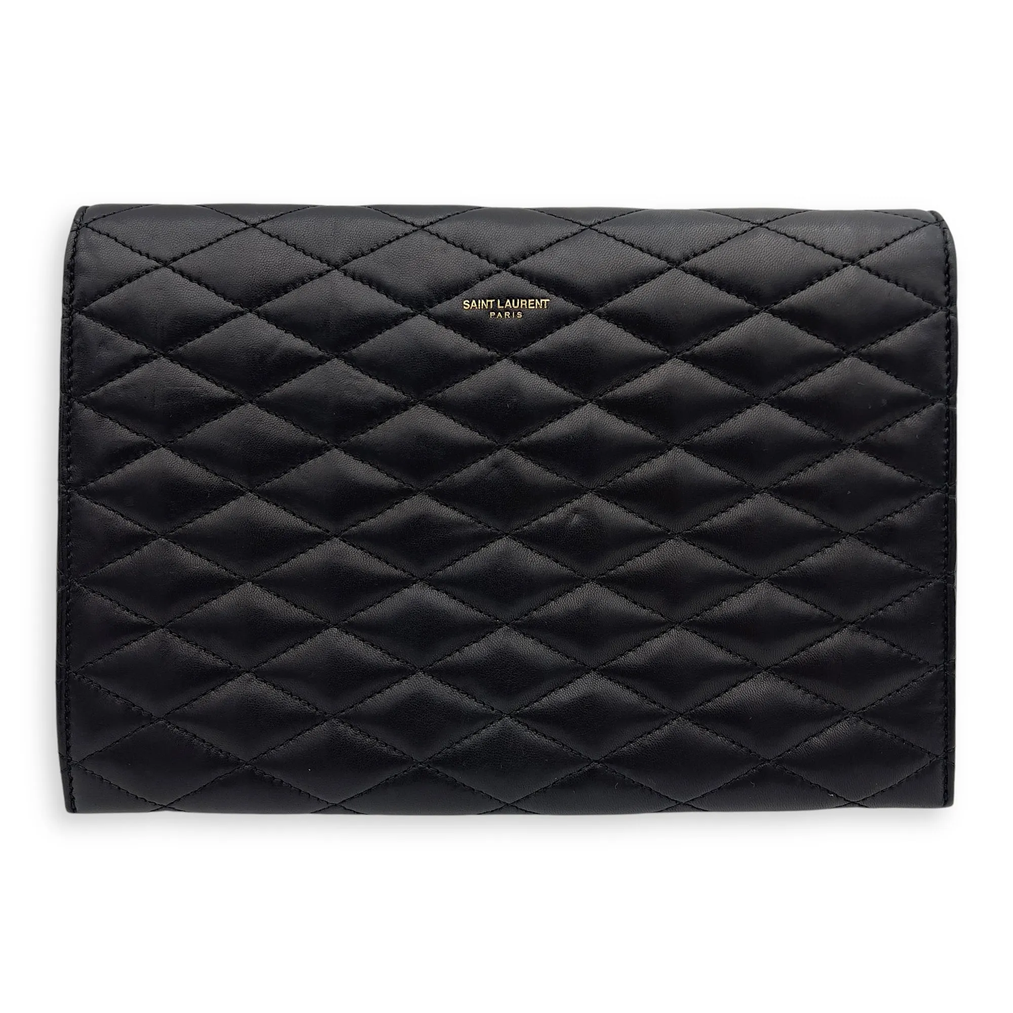 Sade Envelope Black Clutch in Lambskin, Gold hardware