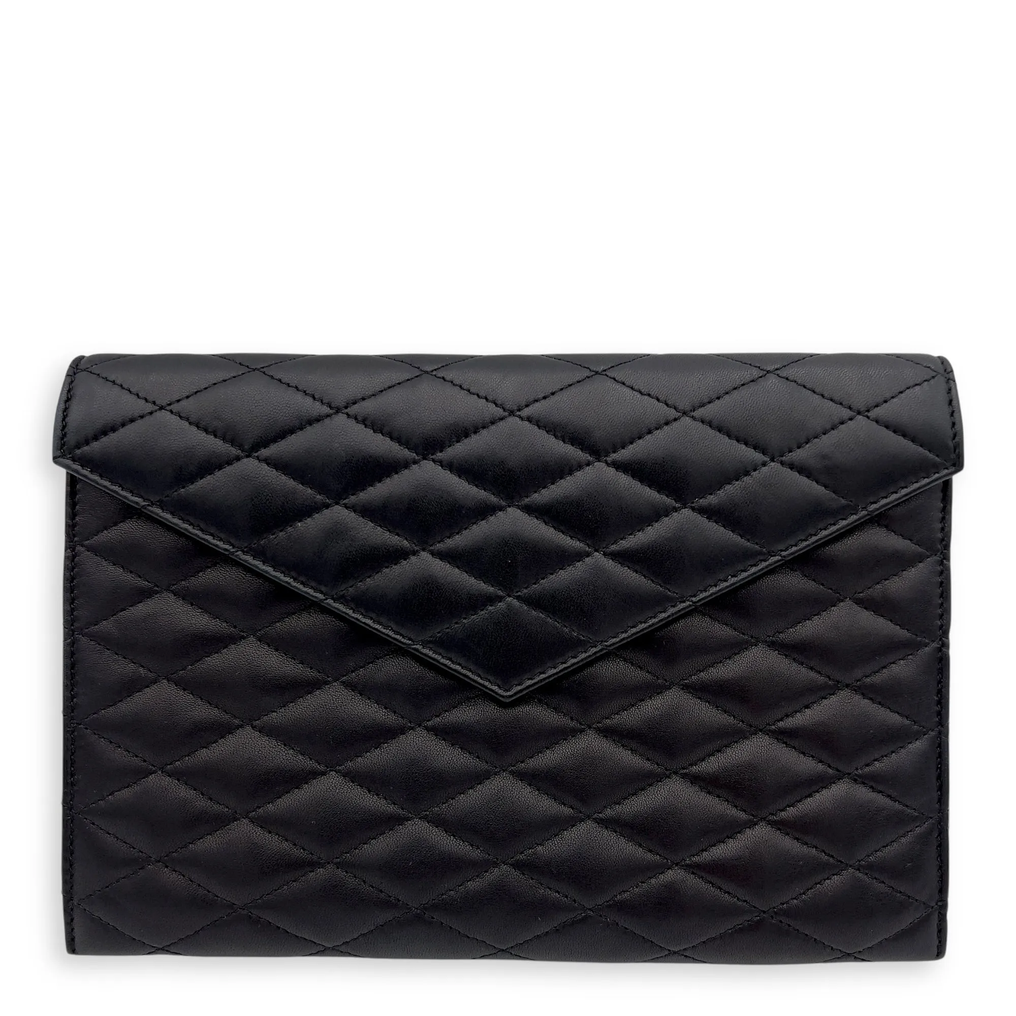 Sade Envelope Black Clutch in Lambskin, Gold hardware