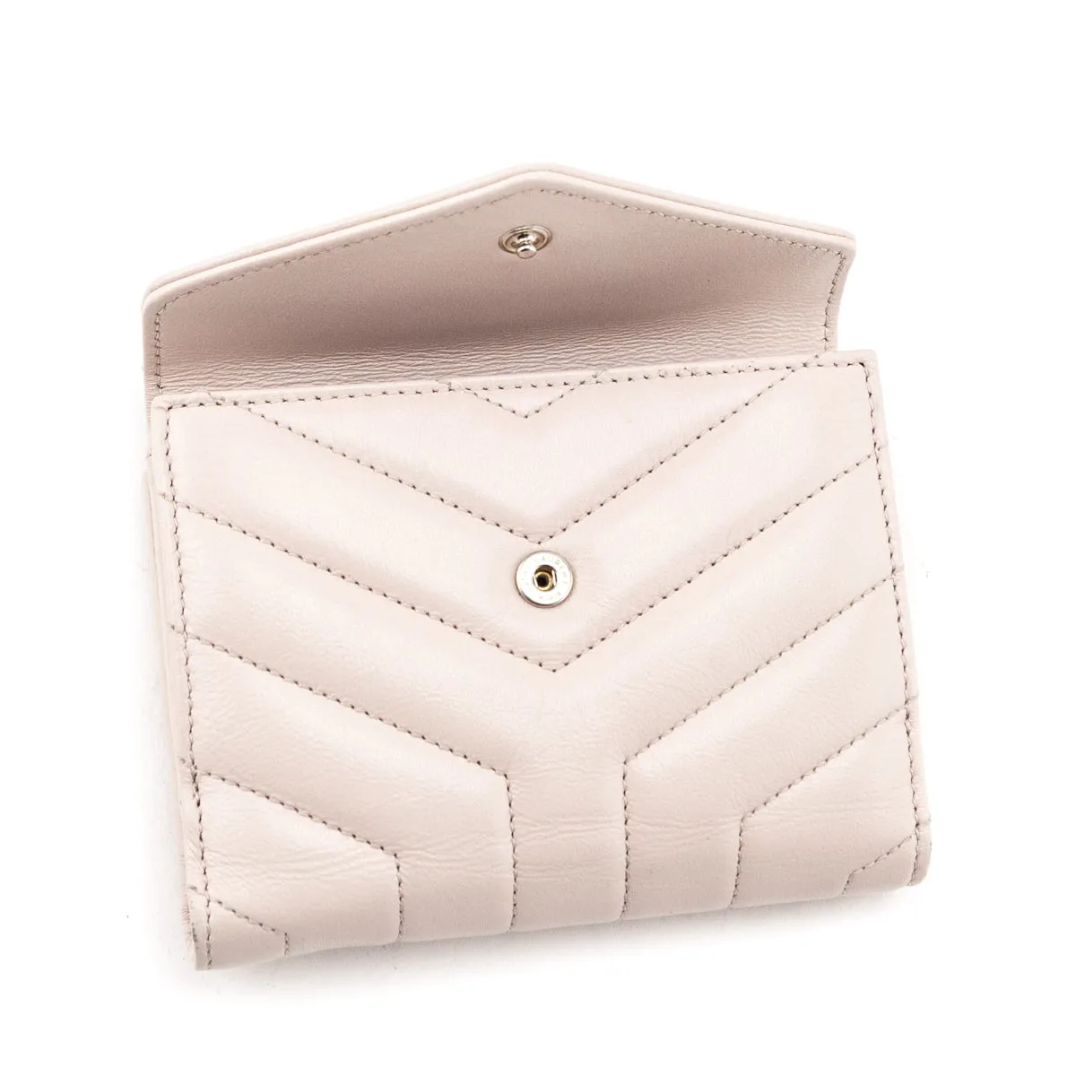 Saint Laurent Marble Pink Matelasse "Y" Lambskin Loulou Compact Wallet