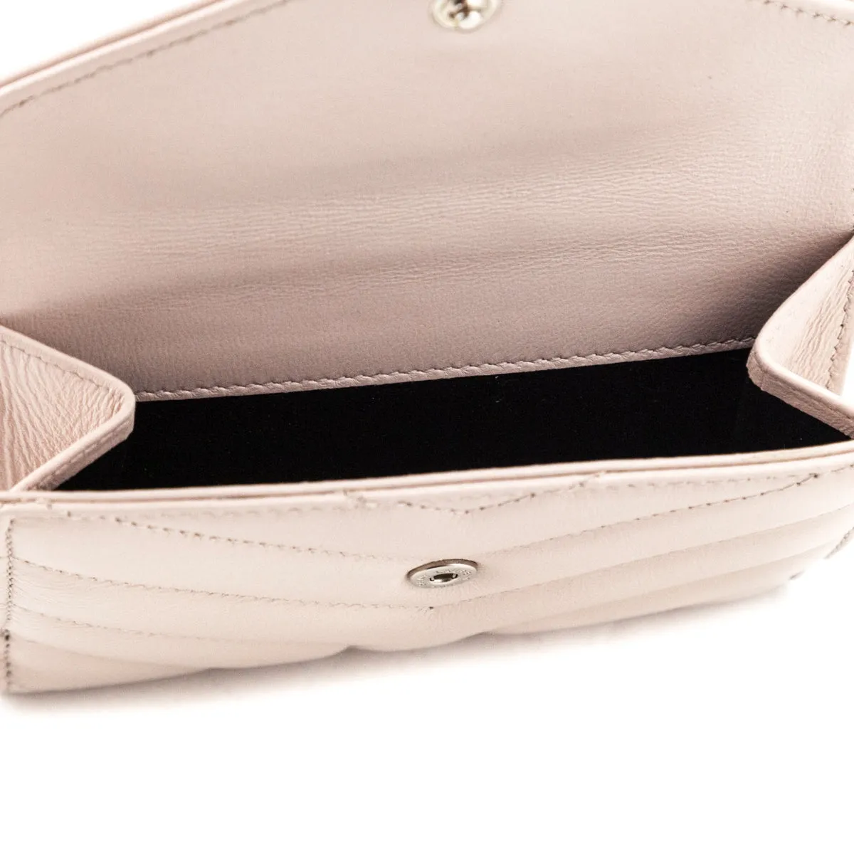 Saint Laurent Marble Pink Matelasse "Y" Lambskin Loulou Compact Wallet