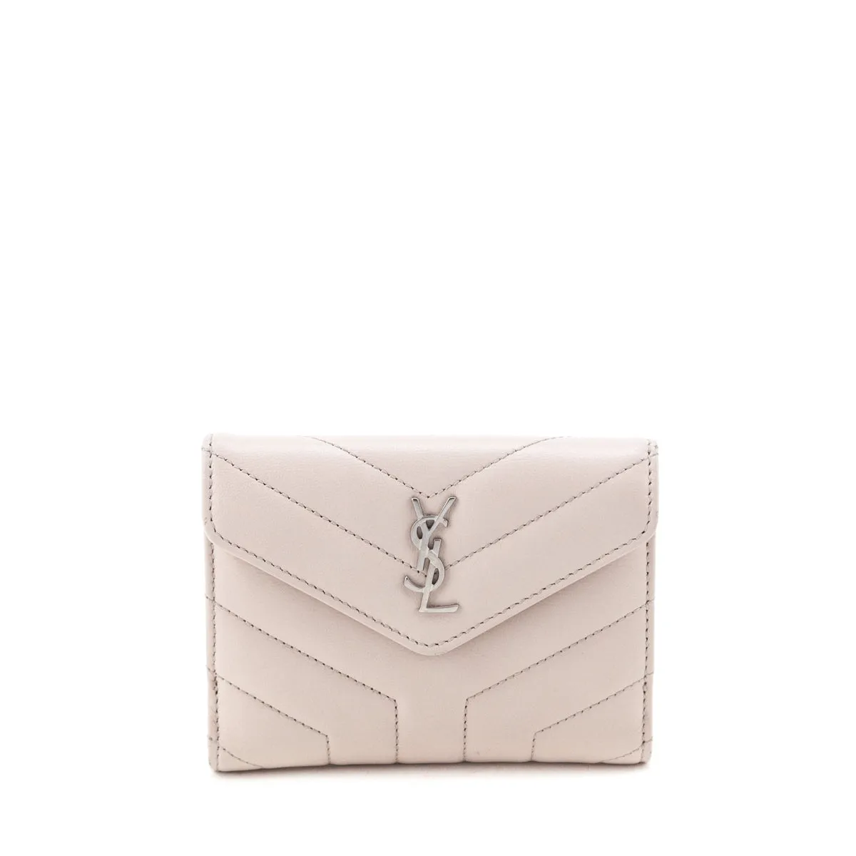 Saint Laurent Marble Pink Matelasse "Y" Lambskin Loulou Compact Wallet