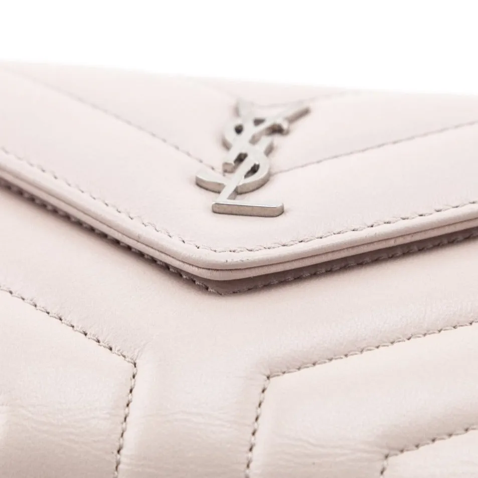 Saint Laurent Marble Pink Matelasse "Y" Lambskin Loulou Compact Wallet