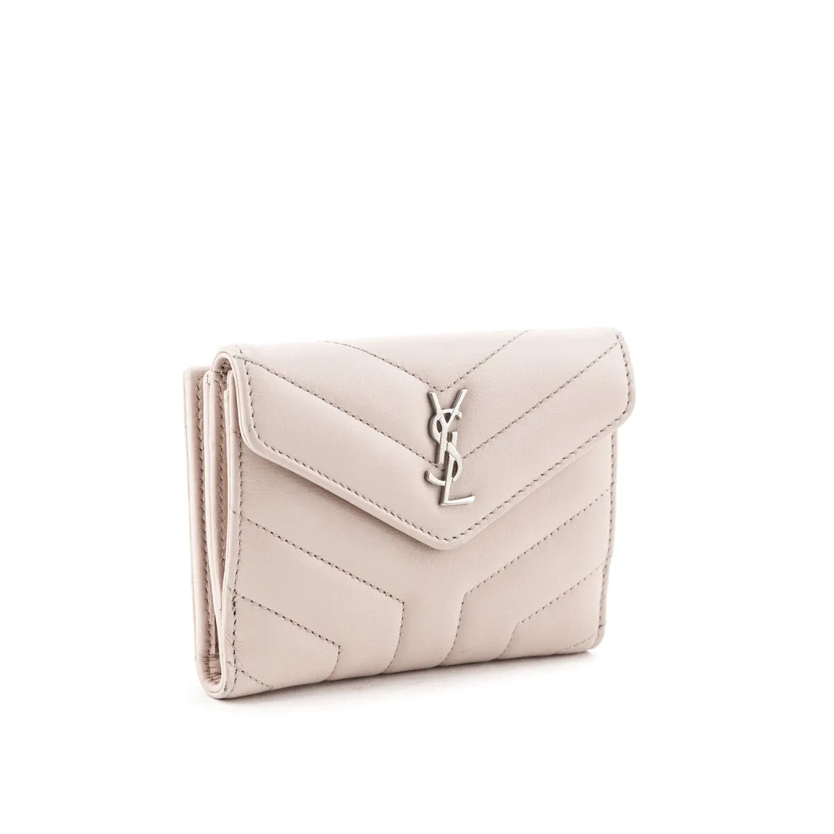 Saint Laurent Marble Pink Matelasse "Y" Lambskin Loulou Compact Wallet