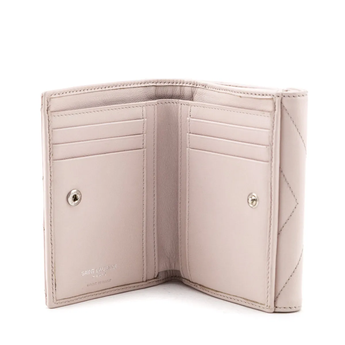 Saint Laurent Marble Pink Matelasse "Y" Lambskin Loulou Compact Wallet