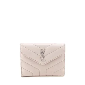 Saint Laurent Marble Pink Matelasse "Y" Lambskin Loulou Compact Wallet