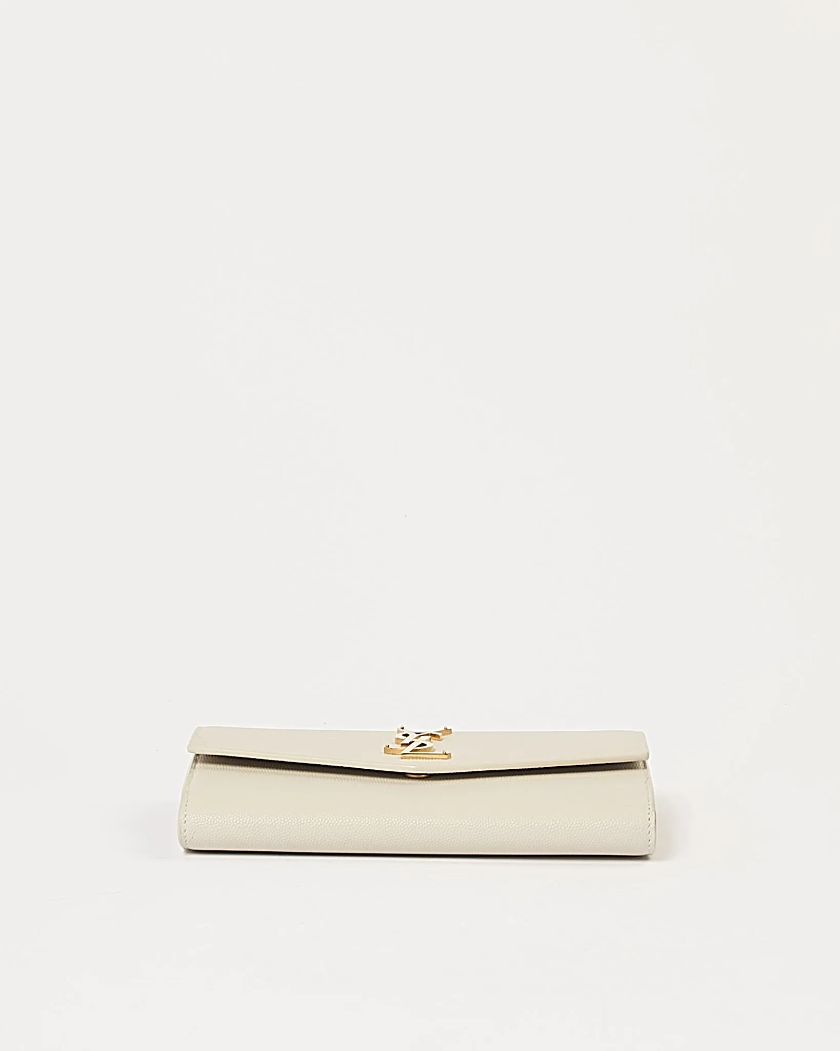 Saint Laurent Off White Grained Leather Uptown Wallet on Chain