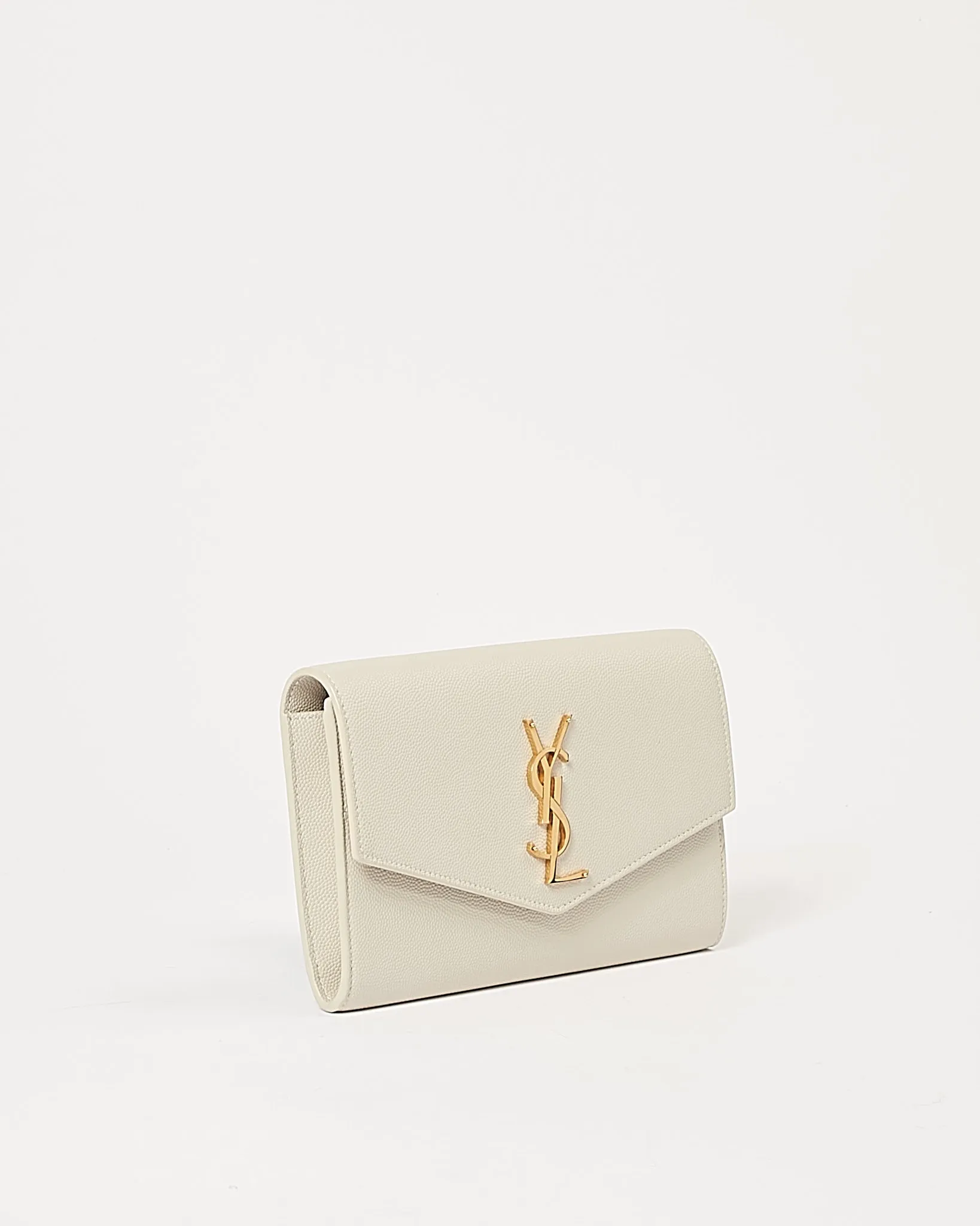 Saint Laurent Off White Grained Leather Uptown Wallet on Chain