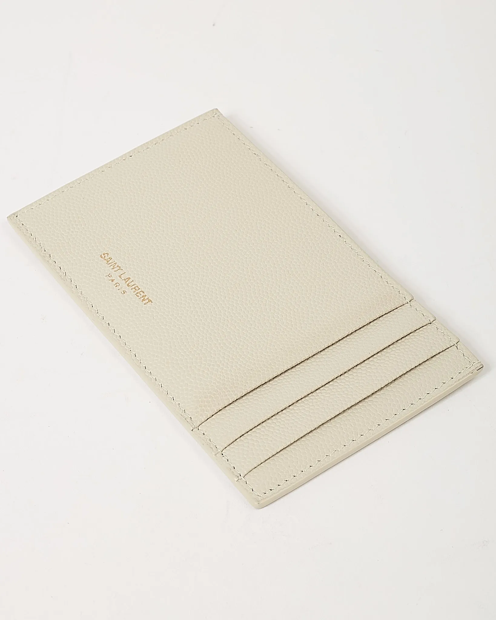 Saint Laurent Off White Grained Leather Uptown Wallet on Chain