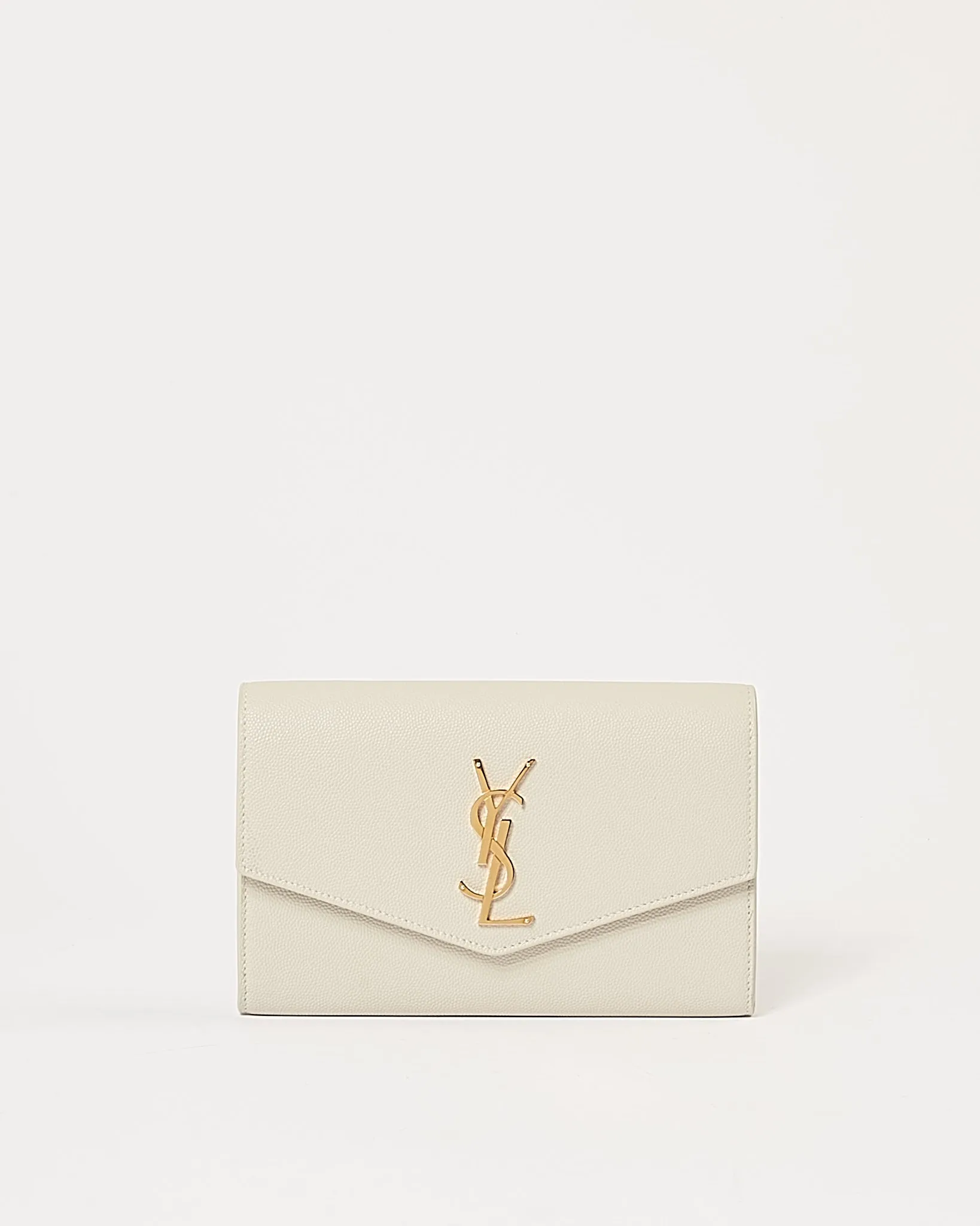 Saint Laurent Off White Grained Leather Uptown Wallet on Chain