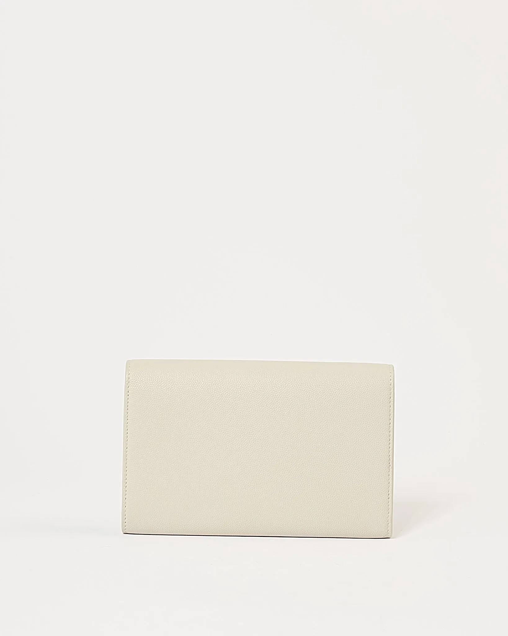 Saint Laurent Off White Grained Leather Uptown Wallet on Chain