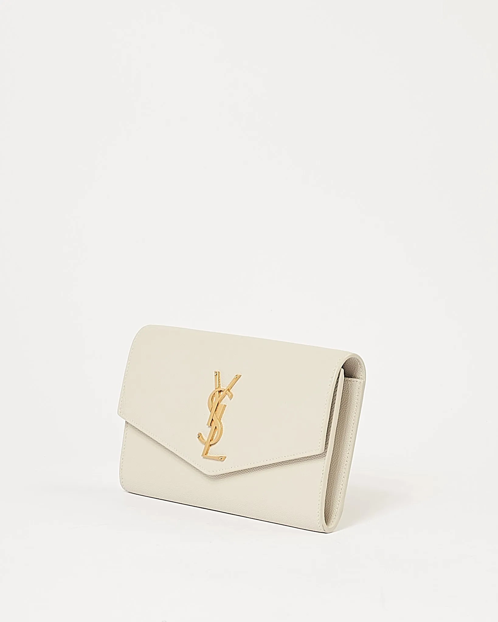 Saint Laurent Off White Grained Leather Uptown Wallet on Chain