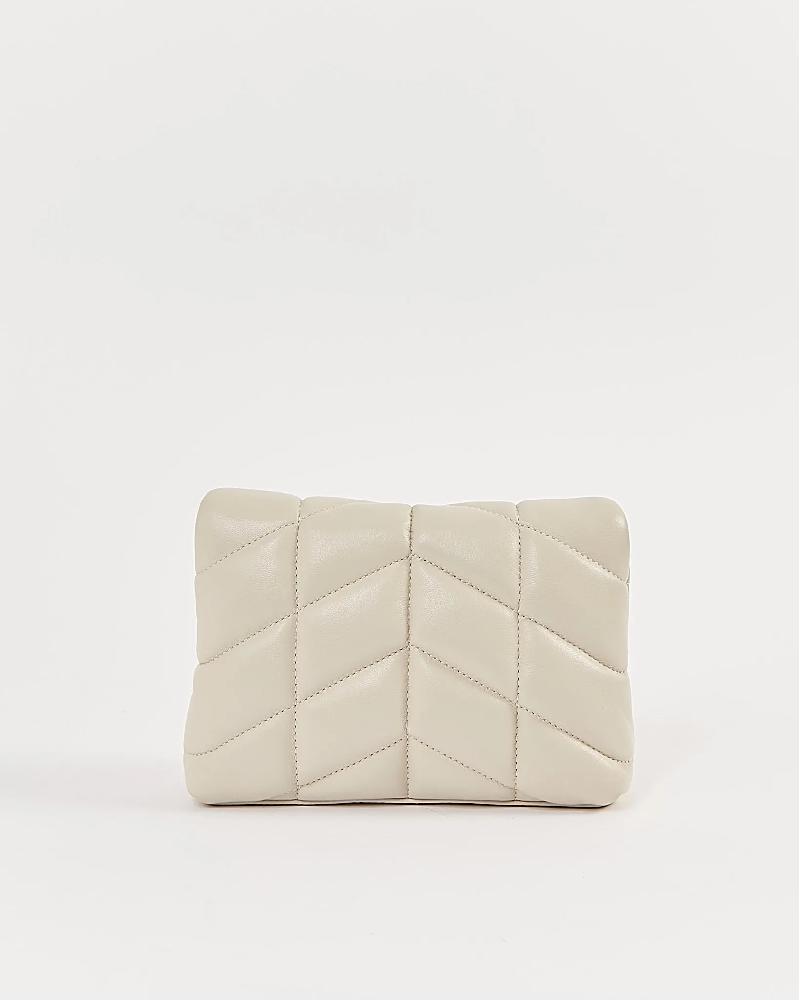 Saint Laurent Off White Monogram Quilted Small Puffer Pouch