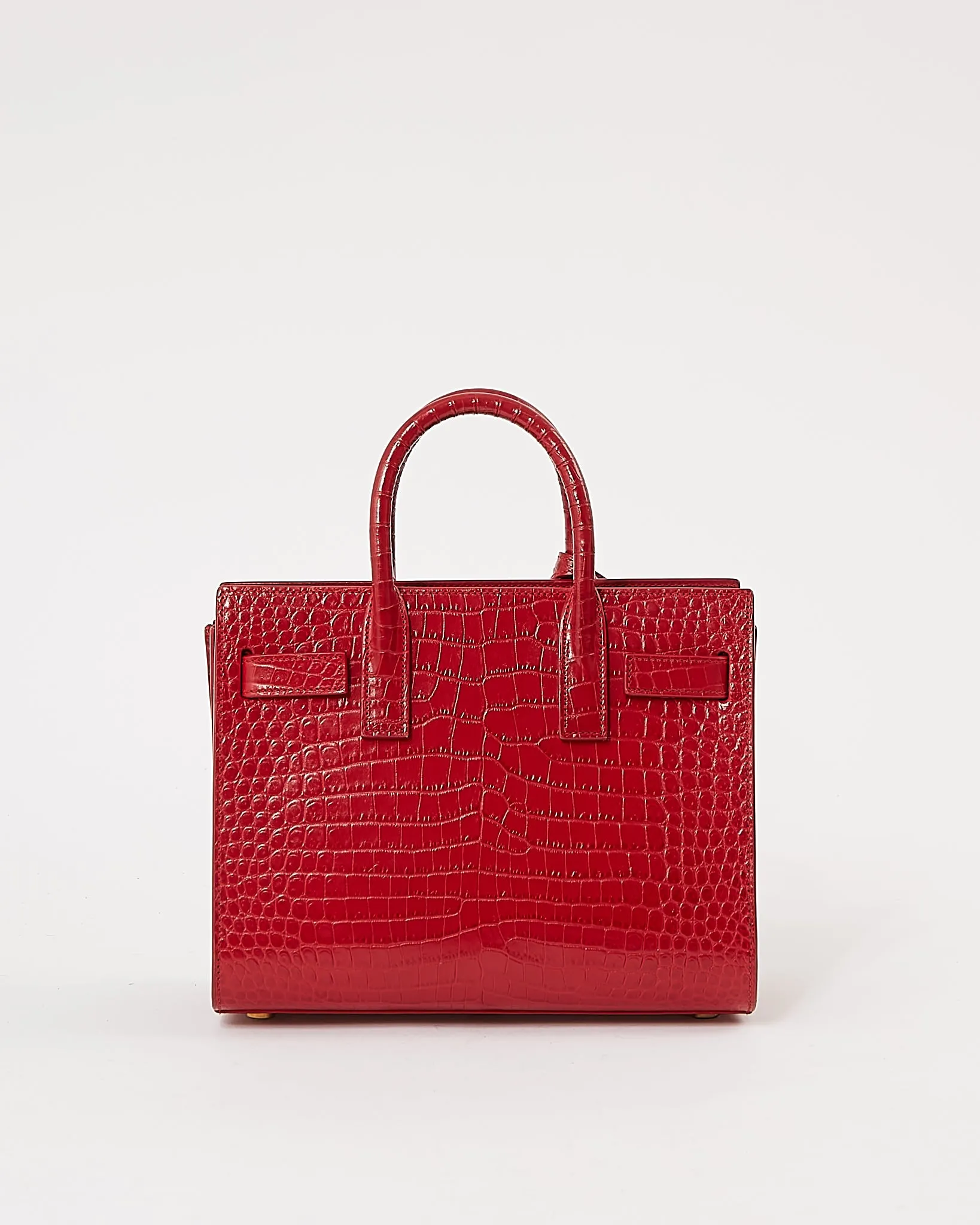 Saint Laurent Red Croc Embossed Nano Sac de Jour Bag