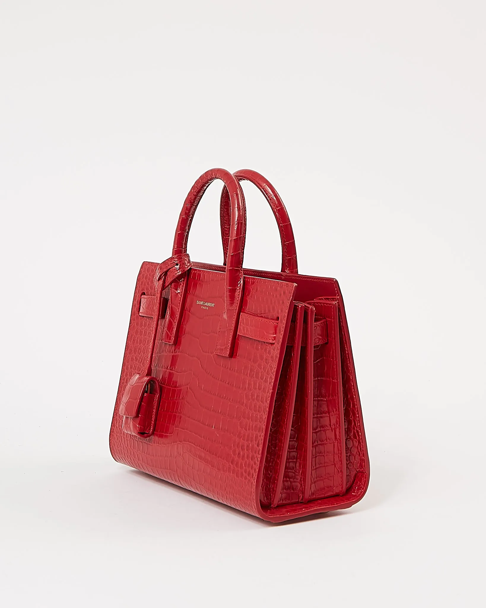Saint Laurent Red Croc Embossed Nano Sac de Jour Bag